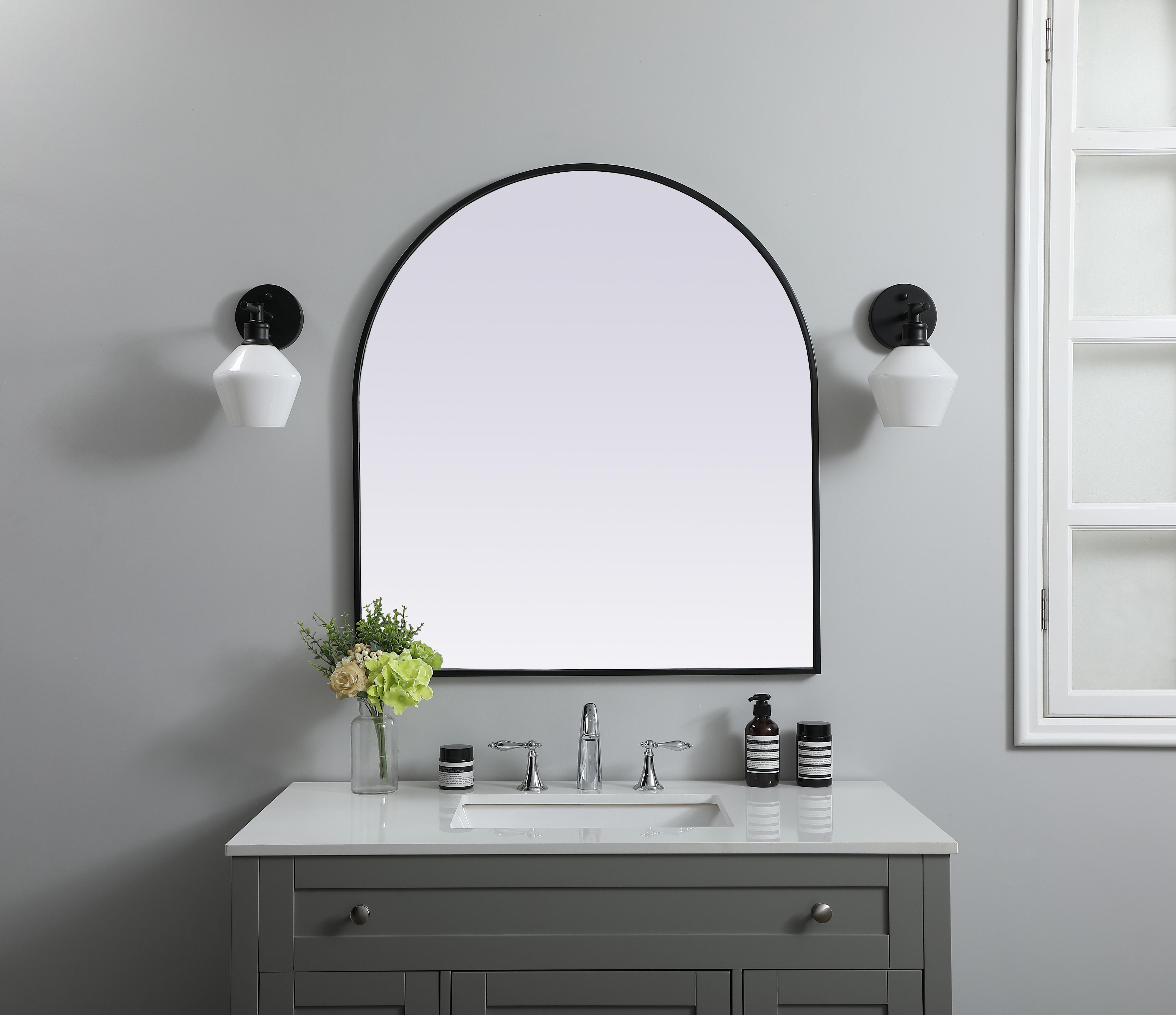Specification Sheet
Dimensions
Length: 36"
Width: 33"
Height: 36"
Depth: 1"
Specifications
Assembly Required: NO
Distressed Finish: No
Finish (Color): Black
Fixture Material: Iron and MDF
Frameless: NO
Mirror Frame Shape: Arch
Mirror Hanging Orientation: Vertical
Mirror Mounting: Metal Inset hanger
Mirror Type: Flat
Product Shape: Arch
Product Type: Decorative Mirrors
Product Warranty: 1 year limited
Weight: 20.12
Wire Included: No
Shipment type: small parcel
US Shipping Cost: $27.00 - alternate view