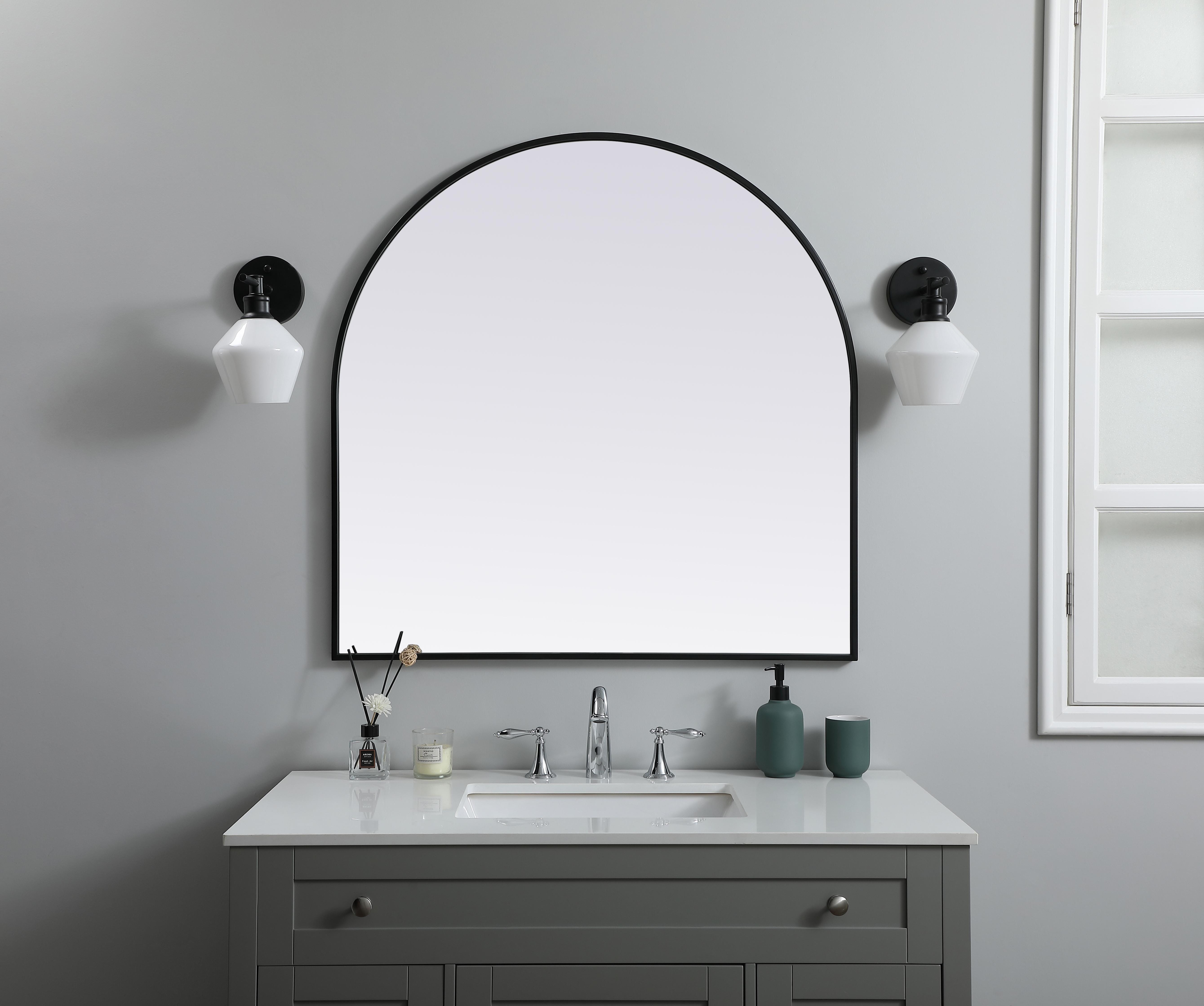 Specification Sheet
Dimensions
Length: 36"
Width: 36"
Height: 36"
Depth: 1"
Specifications
Assembly Required: NO
Distressed Finish: No
Finish (Color): Black
Fixture Material: Iron and MDF
Frameless: NO
Mirror Frame Shape: Arch
Mirror Hanging Orientation: Vertical
Mirror Mounting: Metal Inset hanger
Mirror Type: Flat
Product Shape: Arch
Product Type: Decorative Mirrors
Product Warranty: 1 year limited
Weight: 21.48
Wire Included: No
Shipment type: small parcel
US Shipping Cost: $28.00 - alternate view