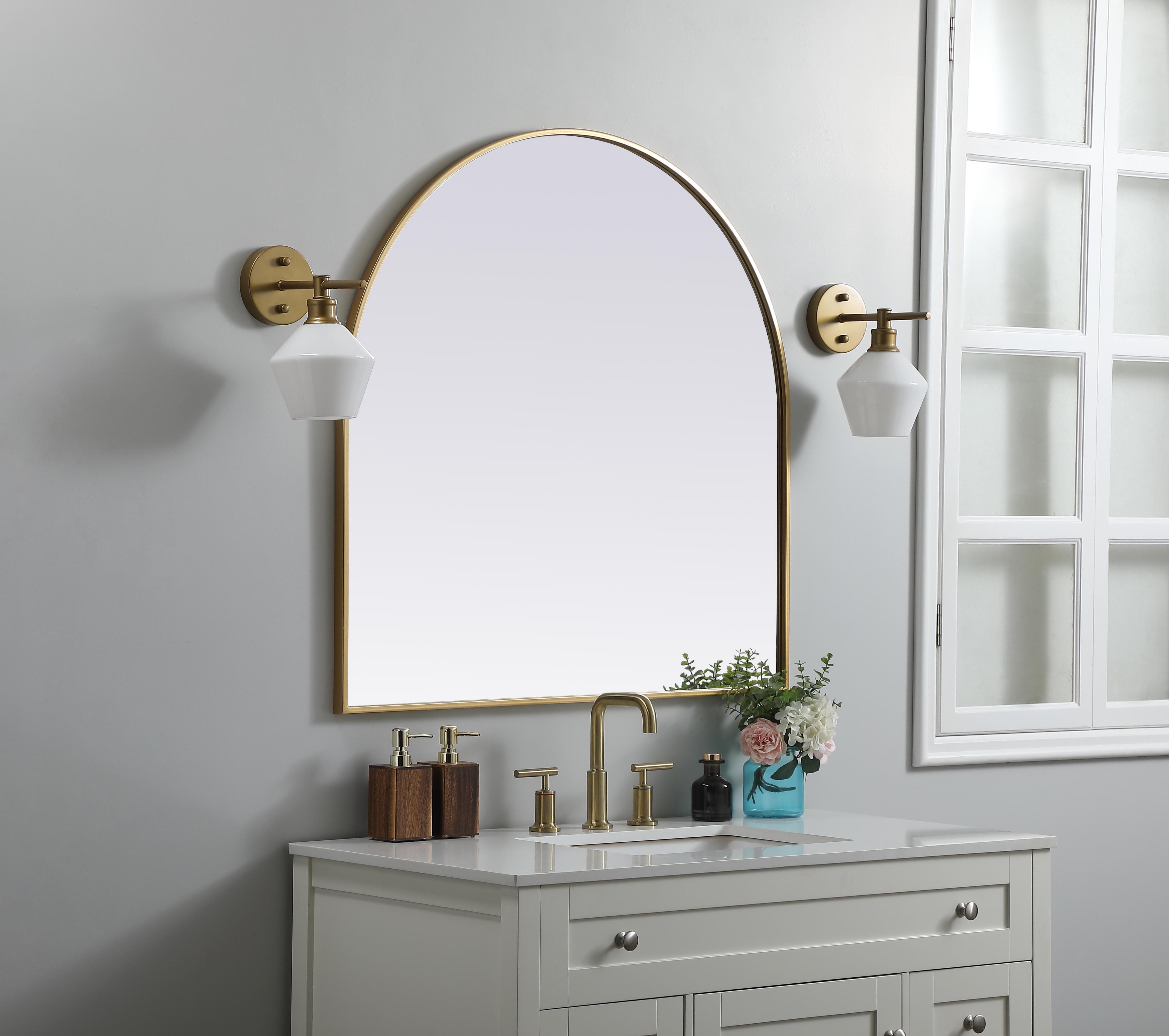 Ayra 36" Round Arch Mirror in Brass - Image 3
