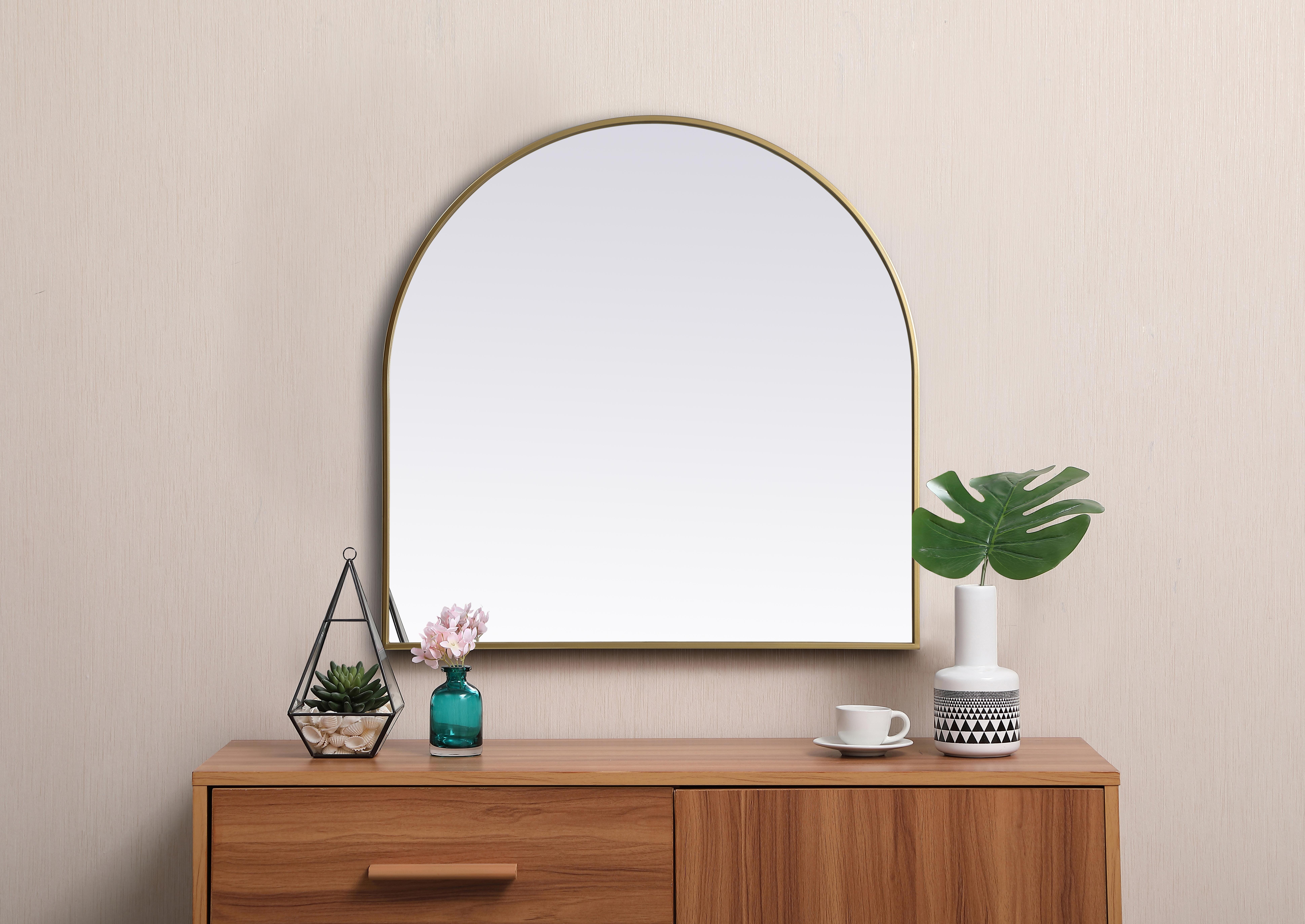 Ayra 36" Round Arch Mirror in Brass - Image 4