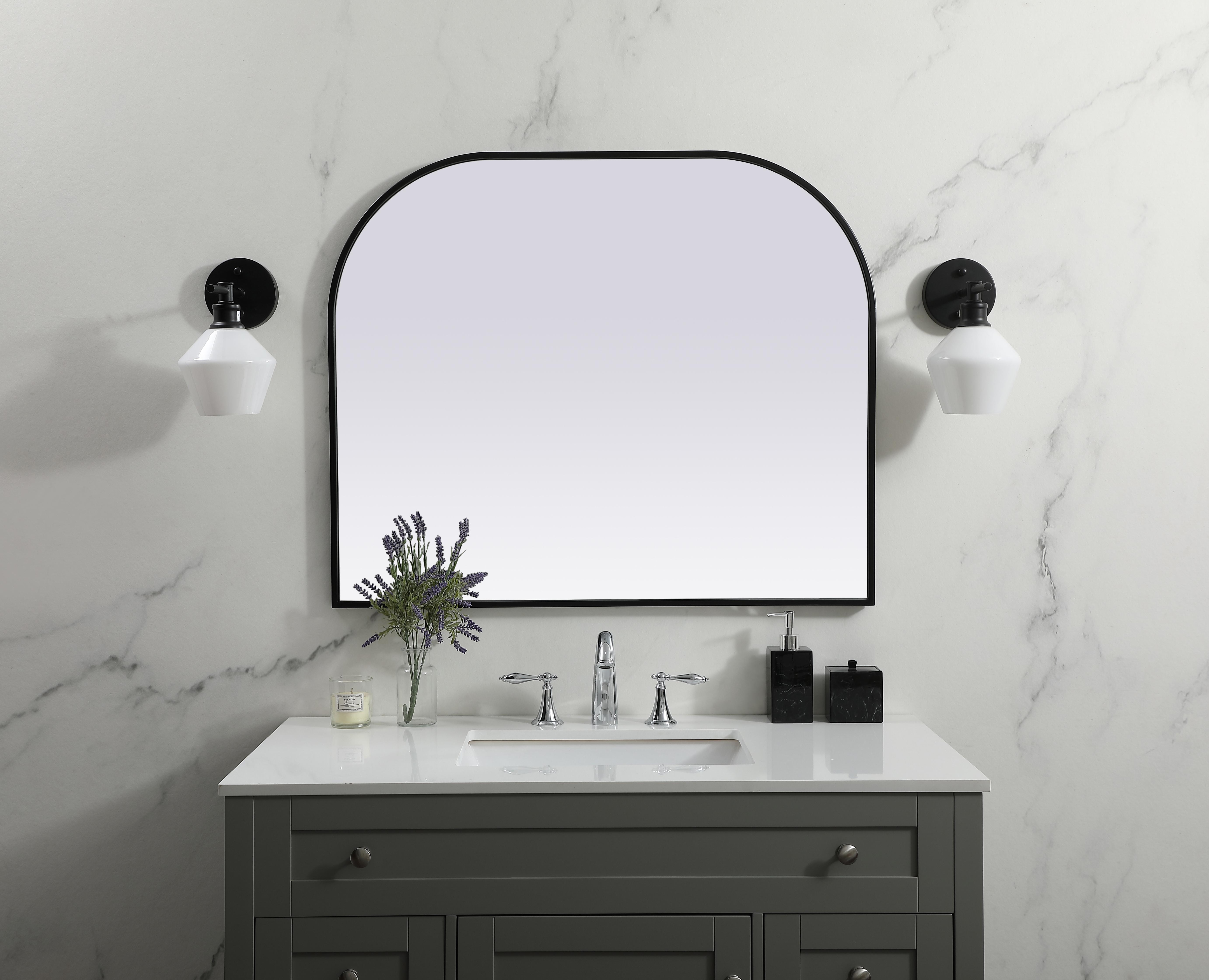 Specification Sheet
Dimensions
Length: 30"
Width: 36"
Height: 30"
Depth: 1"
Specifications
Assembly Required: NO
Distressed Finish: No
Finish (Color): Black
Fixture Material: Iron and MDF
Frameless: NO
Mirror Frame Shape: Arch
Mirror Hanging Orientation: Vertical
Mirror Mounting: Metal Inset hanger
Mirror Type: Flat
Product Shape: Arch
Product Type: Decorative Mirrors
Product Warranty: 1 year limited
Weight: 19.38
Wire Included: No
Shipment type: small parcel
US Shipping Cost: $27.00 - alternate view