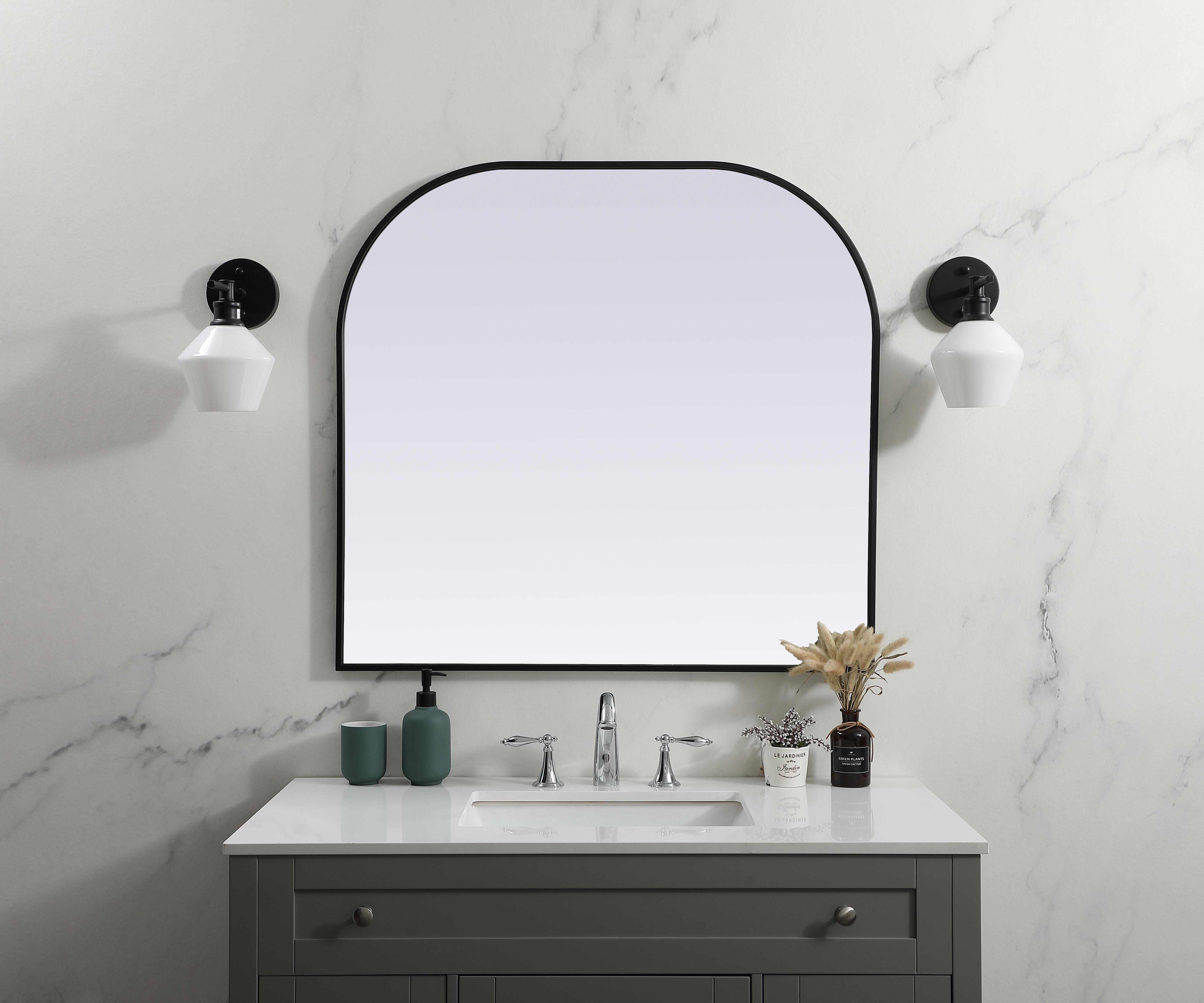 Specification Sheet
Dimensions
Length: 34"
Width: 36"
Height: 34"
Depth: 1"
Specifications
Assembly Required: NO
Distressed Finish: No
Finish (Color): Black
Fixture Material: Iron and MDF
Frameless: NO
Mirror Frame Shape: Arch
Mirror Hanging Orientation: Vertical
Mirror Mounting: Metal Inset hanger
Mirror Type: Flat
Product Shape: Arch
Product Type: Decorative Mirrors
Product Warranty: 1 year limited
Weight: 21.33
Wire Included: No
Shipment type: small parcel
US Shipping Cost: $28.00 - alternate view