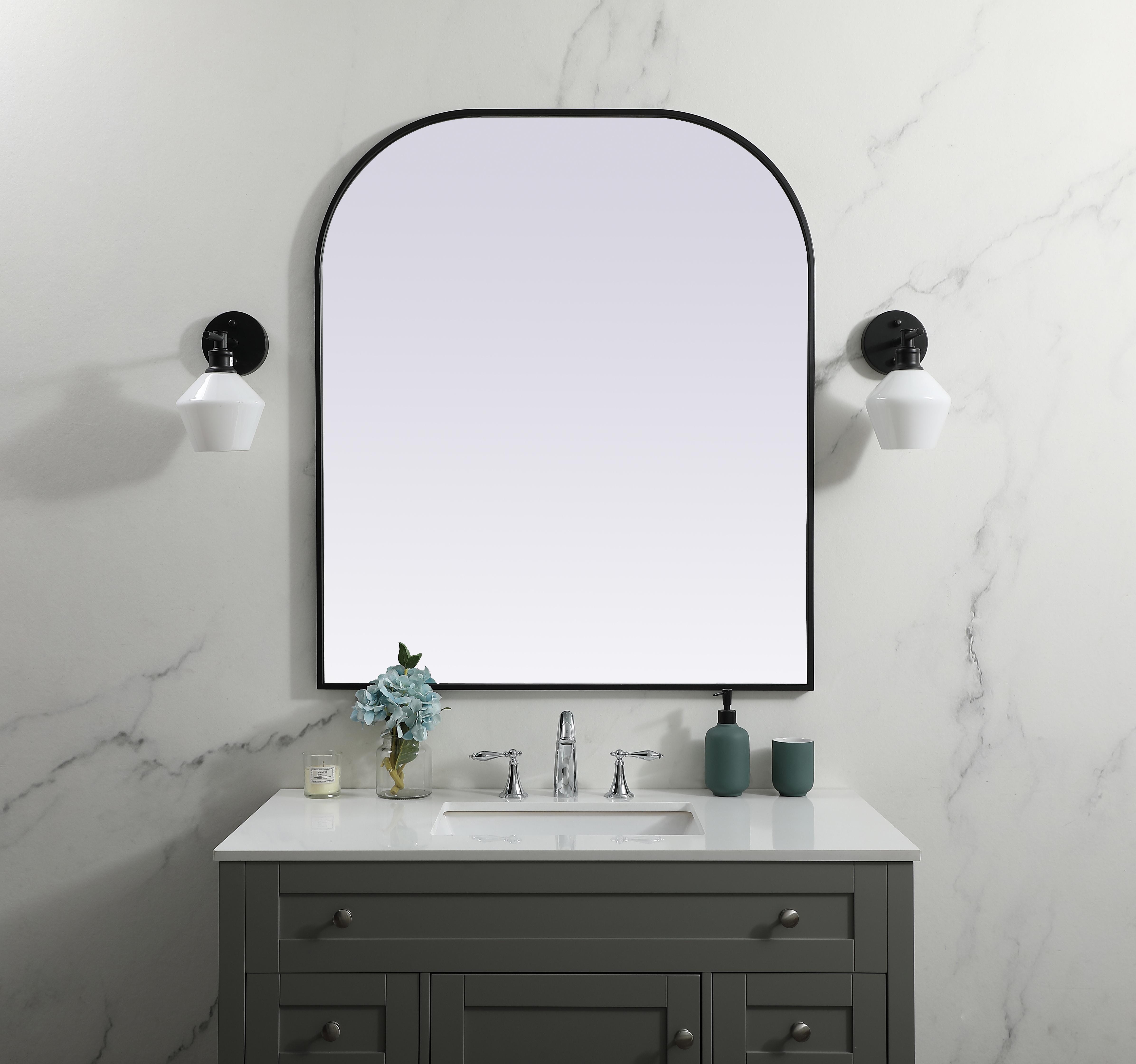 Specification Sheet
Dimensions
Length: 42"
Width: 36"
Height: 42"
Depth: 1"
Specifications
Assembly Required: NO
Distressed Finish: No
Finish (Color): Black
Fixture Material: Iron and MDF
Frameless: NO
Mirror Frame Shape: Arch
Mirror Hanging Orientation: Vertical
Mirror Mounting: Metal Inset hanger
Mirror Type: Flat
Product Shape: Arch
Product Type: Decorative Mirrors
Product Warranty: 1 year limited
Weight: 26.42
Wire Included: No
Shipment type: Oversized Ground
US Shipping Cost: $116.00 - alternate view