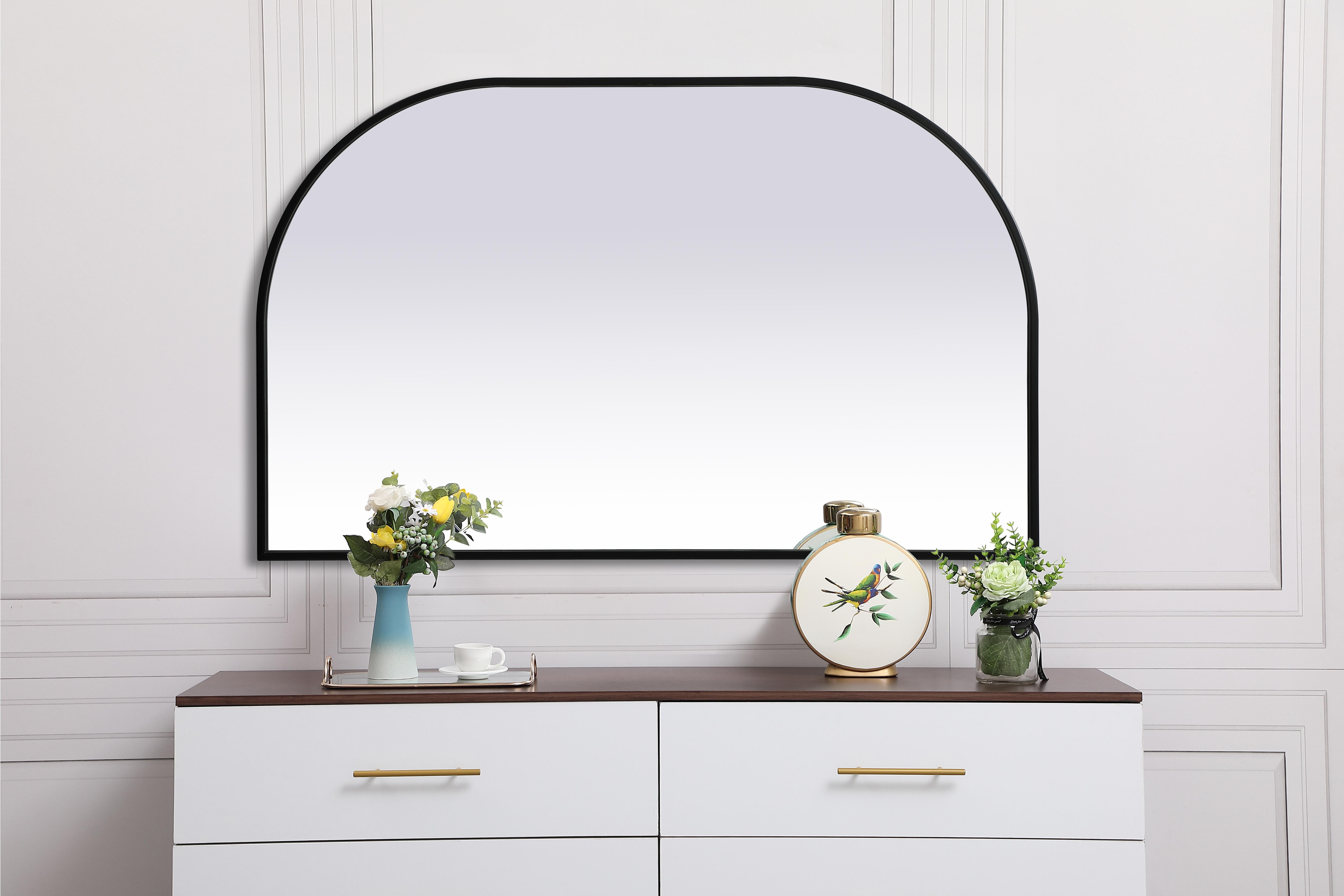 Specification Sheet
Dimensions
Length: 24"
Width: 39"
Height: 24"
Depth: 1"
Specifications
Assembly Required: NO
Distressed Finish: No
Finish (Color): Black
Fixture Material: Iron and MDF
Frameless: NO
Mirror Frame Shape: Arch
Mirror Hanging Orientation: Vertical
Mirror Mounting: Metal Inset hanger
Mirror Type: Flat
Product Shape: Arch
Product Type: Decorative Mirrors
Product Warranty: 1 year limited
Weight: 16.39
Wire Included: No
Shipment type: small parcel
US Shipping Cost: $16.00 - alternate view
