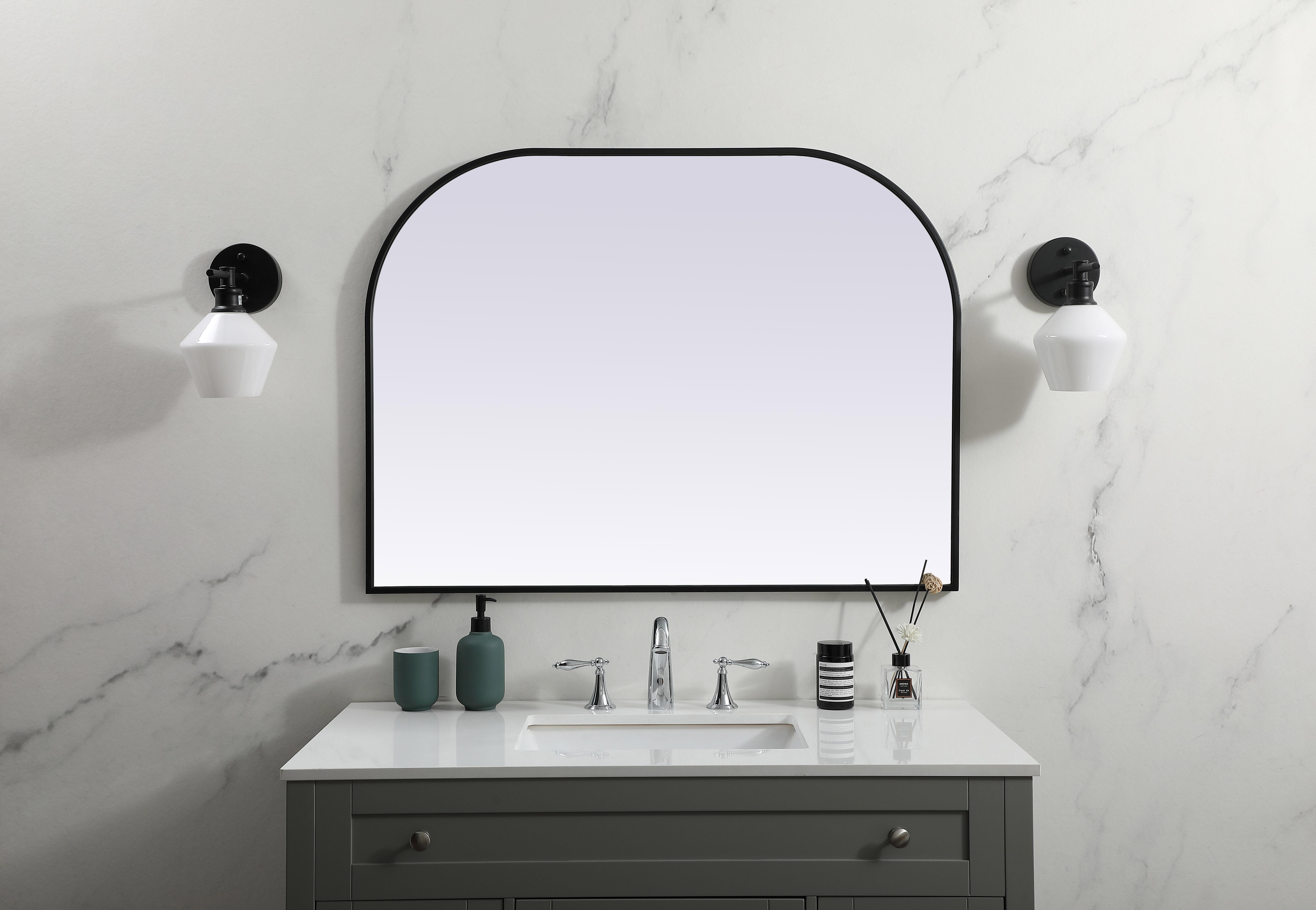 Specification Sheet
Dimensions
Length: 30"
Width: 40"
Height: 30"
Depth: 1"
Specifications
Assembly Required: NO
Distressed Finish: No
Finish (Color): Black
Fixture Material: Iron and MDF
Frameless: NO
Mirror Frame Shape: Arch
Mirror Hanging Orientation: Vertical
Mirror Mounting: Metal Inset hanger
Mirror Type: Flat
Product Shape: Arch
Product Type: Decorative Mirrors
Product Warranty: 1 year limited
Weight: 21.20
Wire Included: No
Shipment type: small parcel
US Shipping Cost: $28.00 - alternate view