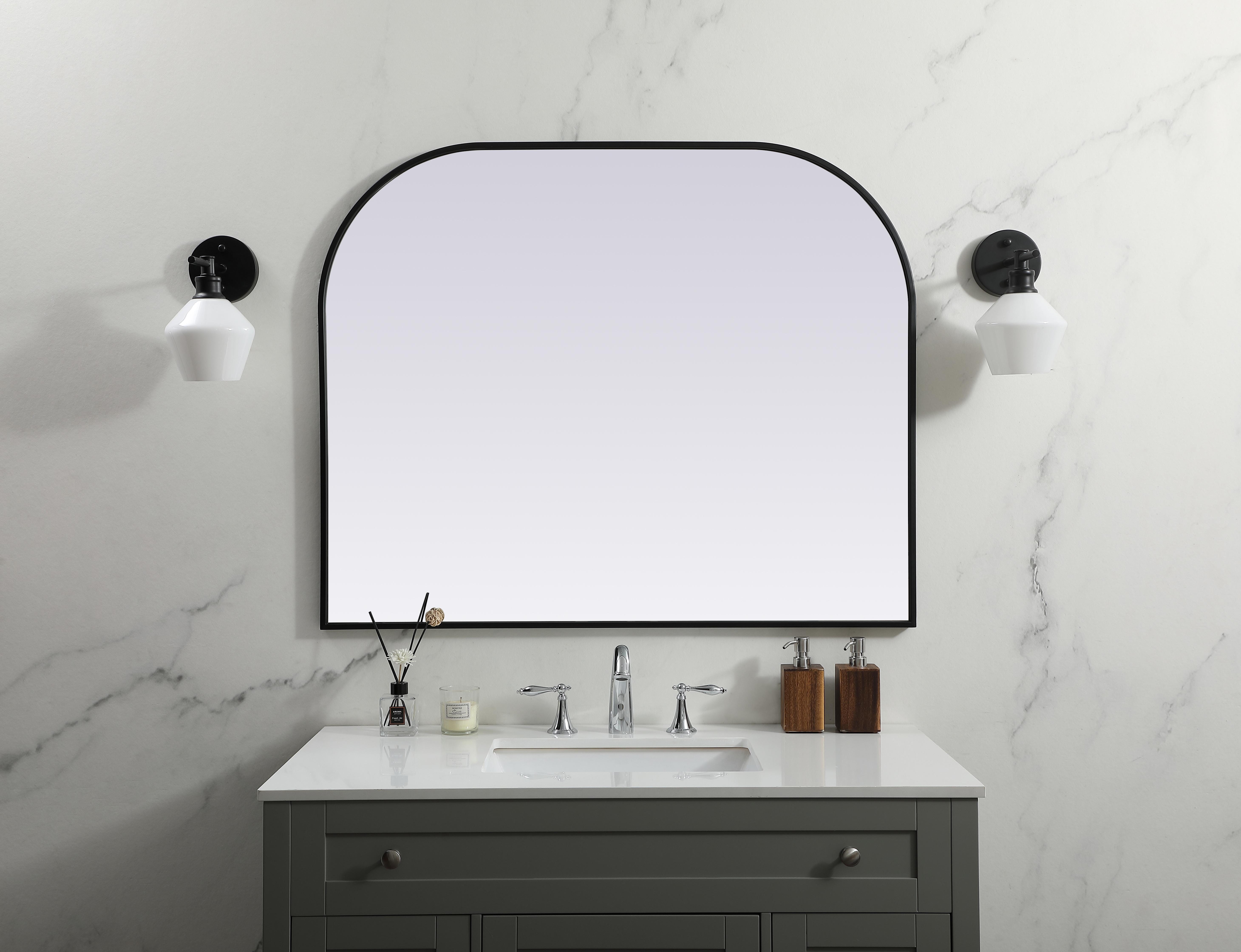 Specification Sheet
Dimensions
Length: 34"
Width: 42"
Height: 34"
Depth: 1"
Specifications
Assembly Required: NO
Distressed Finish: No
Finish (Color): Black
Fixture Material: Iron and MDF
Frameless: NO
Mirror Frame Shape: Arch
Mirror Hanging Orientation: Vertical
Mirror Mounting: Metal Inset hanger
Mirror Type: Flat
Product Shape: Arch
Product Type: Decorative Mirrors
Product Warranty: 1 year limited
Weight: 25.00
Wire Included: No
Shipment type: small parcel
US Shipping Cost: $30.00 - alternate view