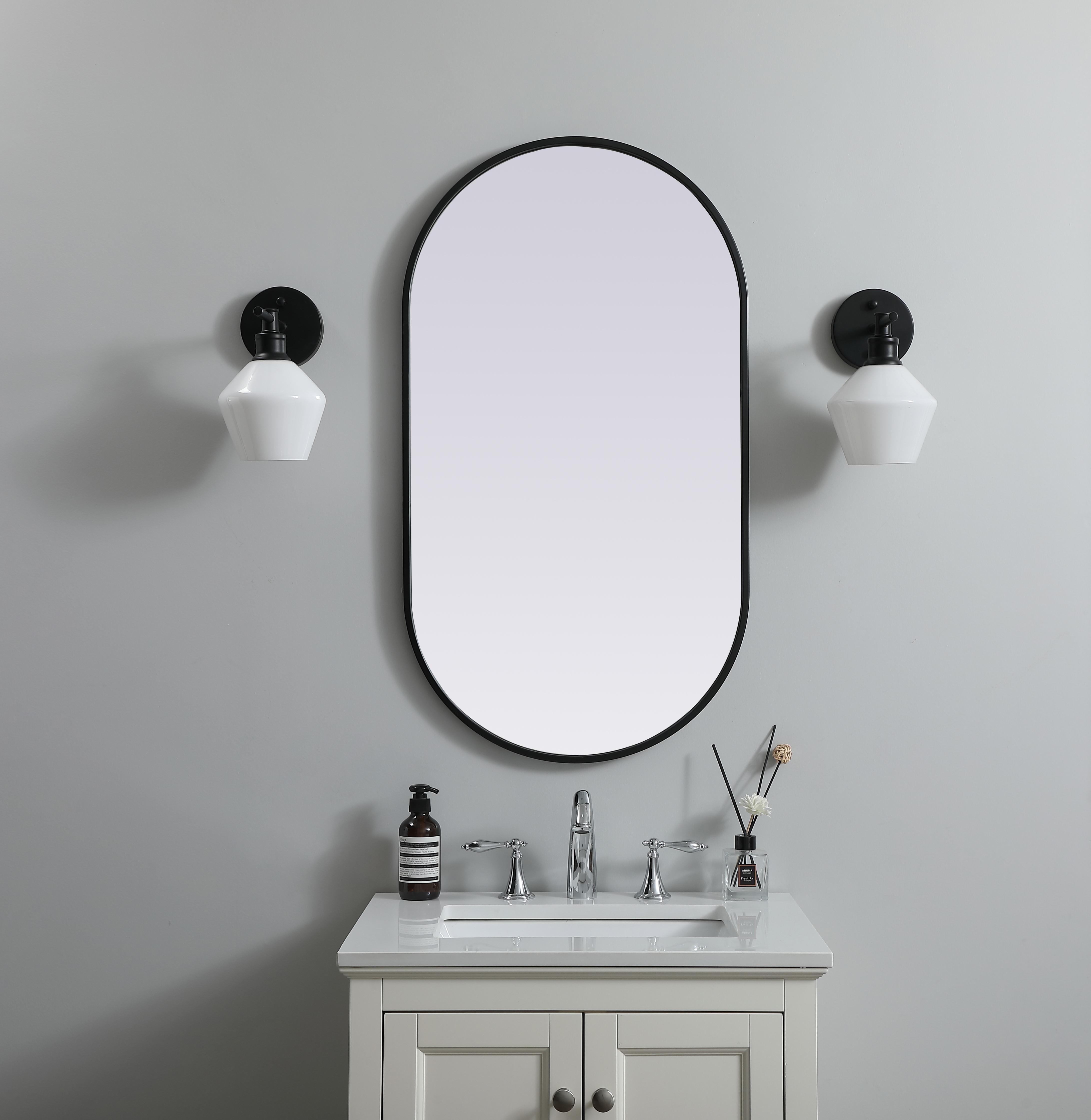 Specification Sheet
Dimensions
Length: 36"
Width: 20"
Height: 36"
Depth: 1"
Specifications
Assembly Required: NO
Distressed Finish: No
Finish (Color): Black
Fixture Material: Iron and MDF
Frameless: NO
Mirror Frame Shape: Oval
Mirror Hanging Orientation: Vertical and Horizontal
Mirror Mounting: Metal Inset hanger
Mirror Type: Flat
Product Shape: Oval
Product Type: Decorative Mirrors
Product Warranty: 1 year limited
Weight: 12.38
Wire Included: No
Shipment type: small parcel
US Shipping Cost: $15.00 - alternate view