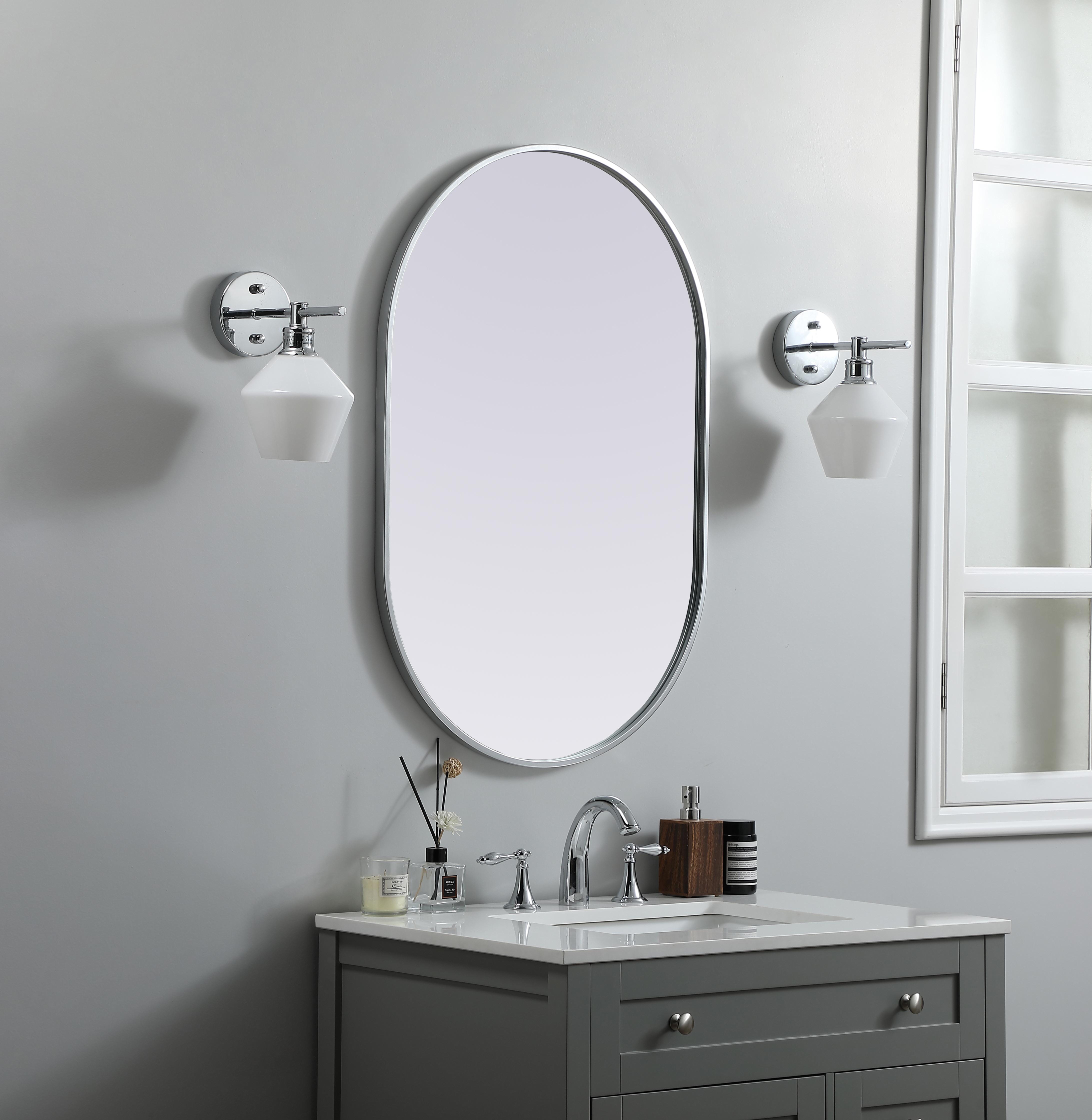 Asha 24" x 36" Pill-Shaped Wall Mirror in Silver - Image 3