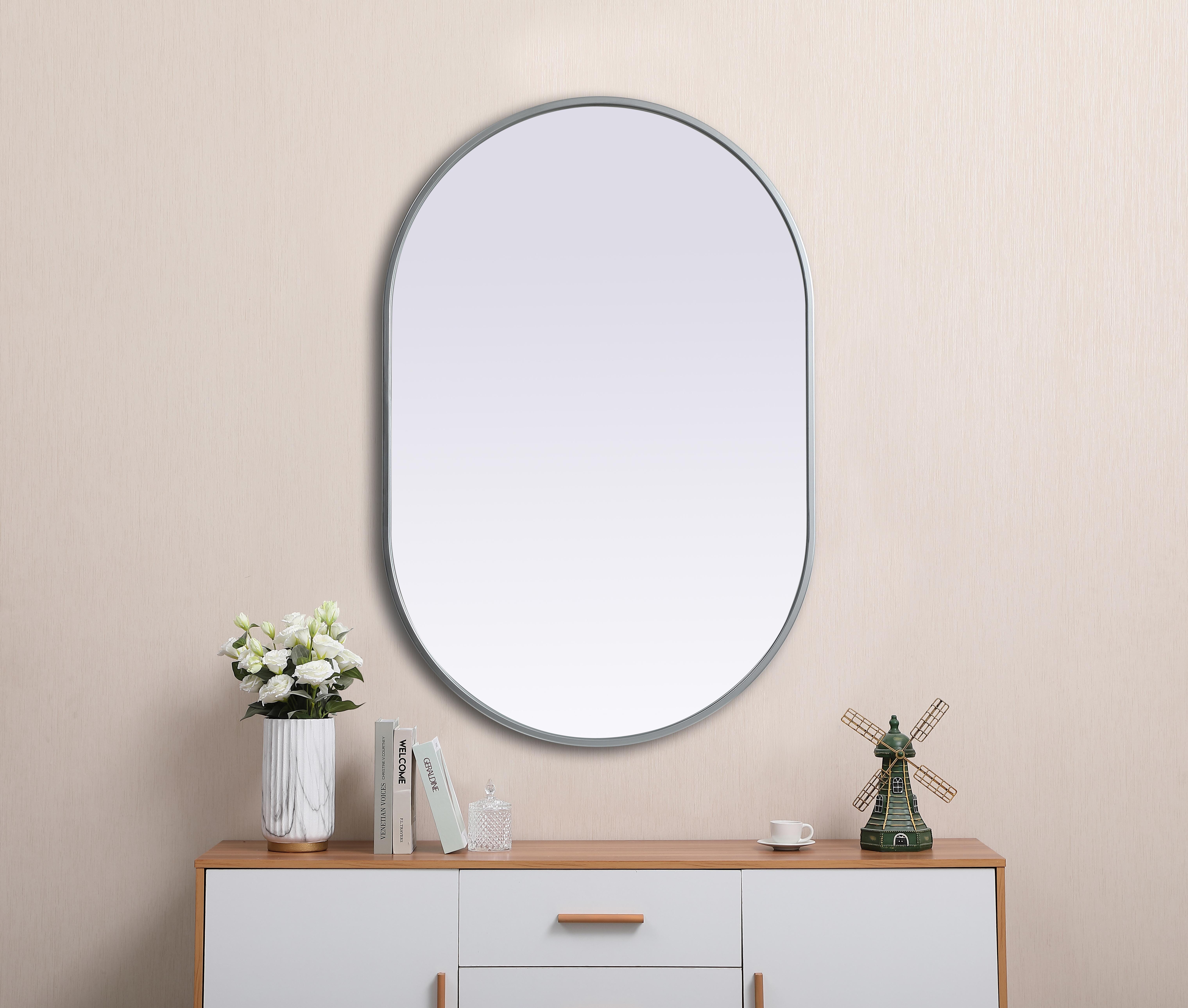 Asha 24" x 36" Pill-Shaped Wall Mirror in Silver - Image 4