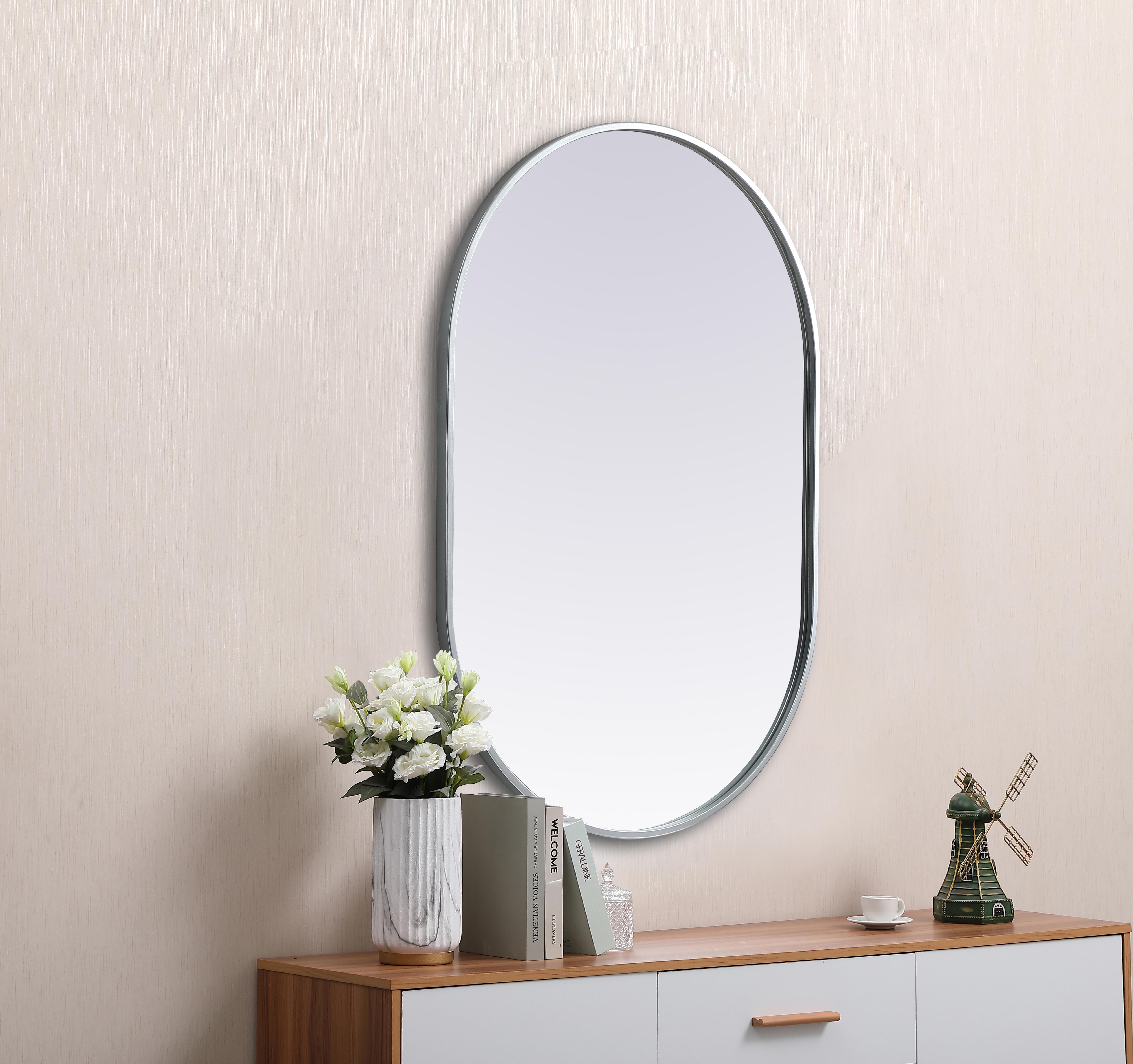 Asha 24" x 36" Pill-Shaped Wall Mirror in Silver - Image 5