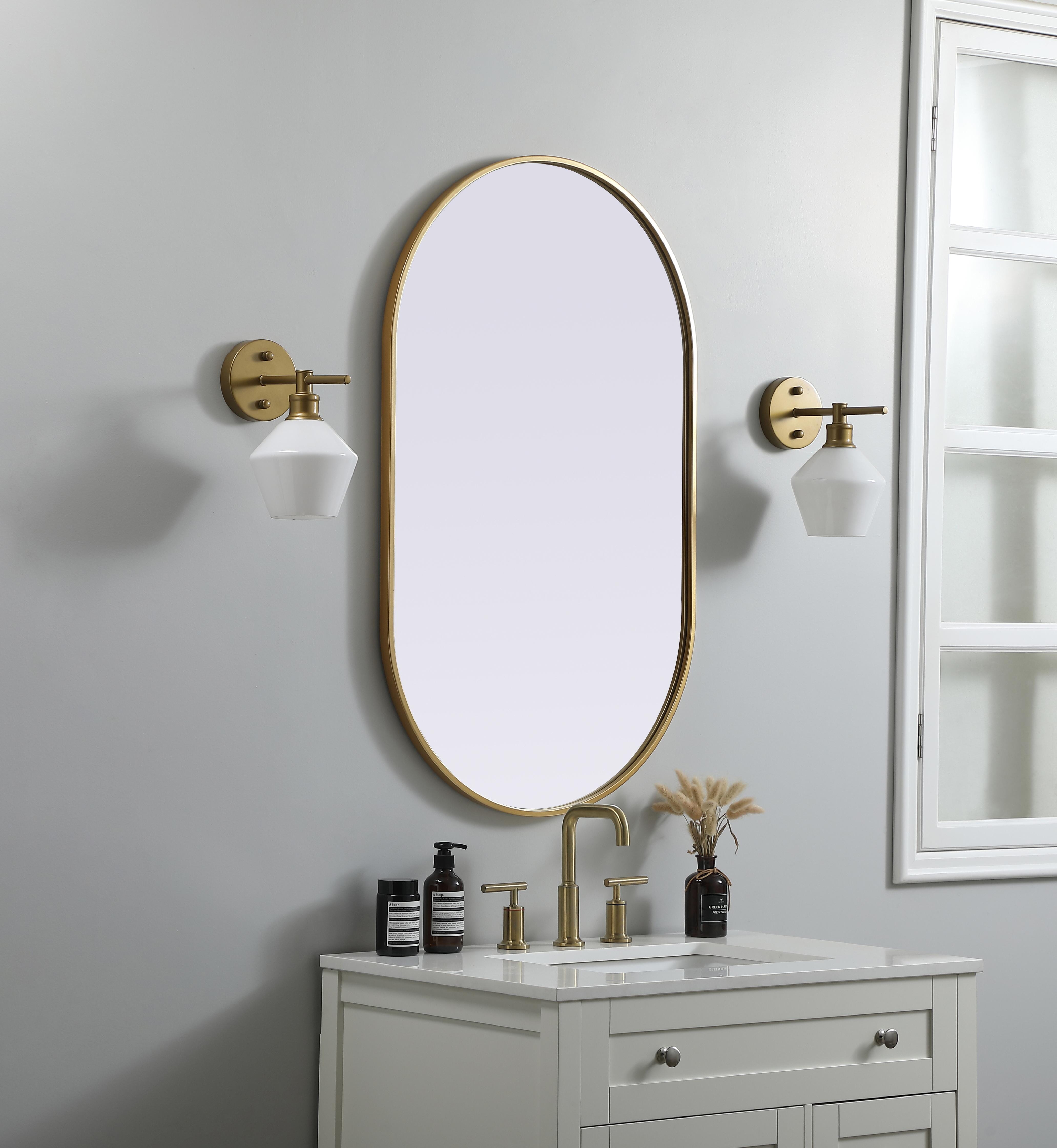 Asha Pill-Shaped Wall Mirror in Brass - Image 3
