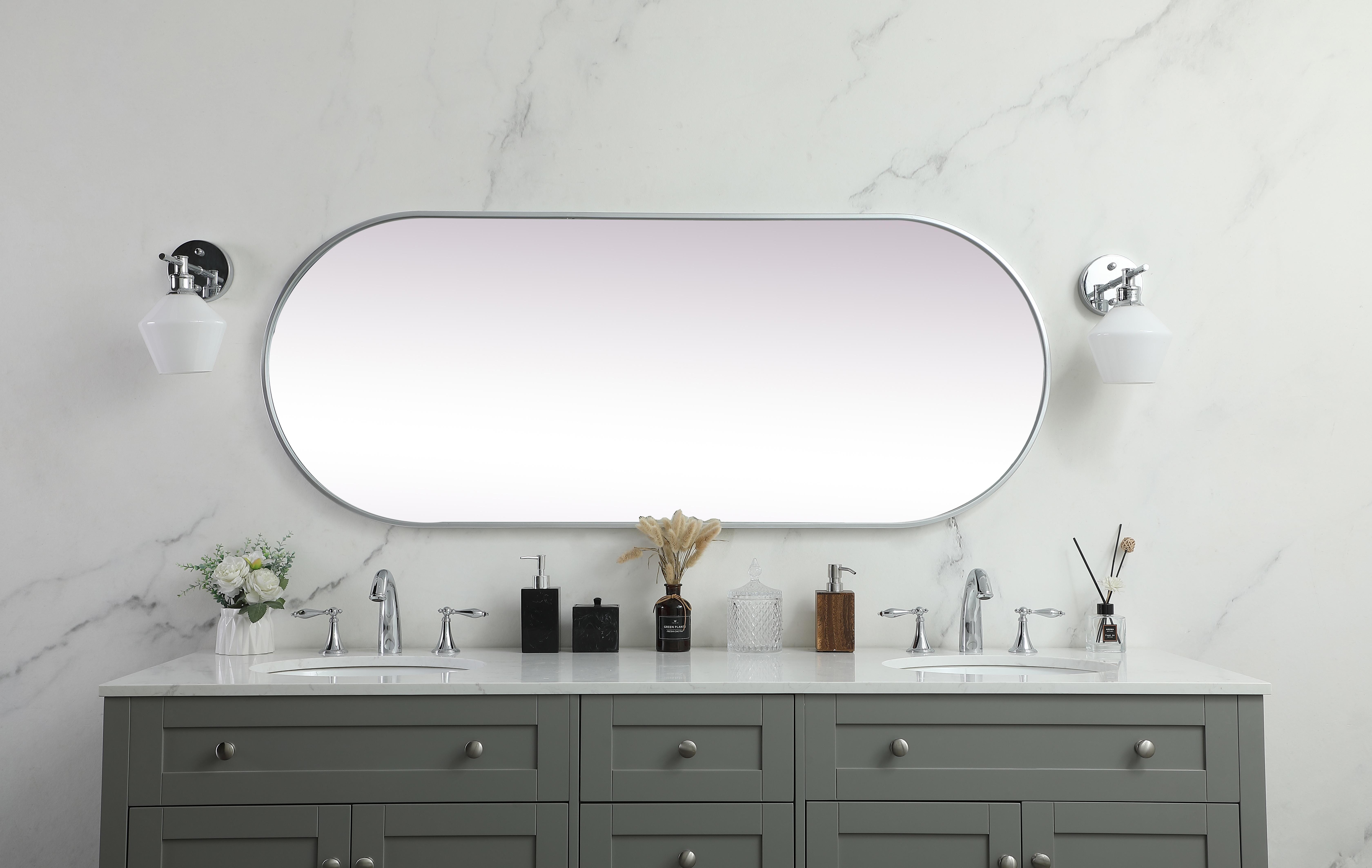 Asha Pill-Shaped Wall Mirror in Silver - Image 4