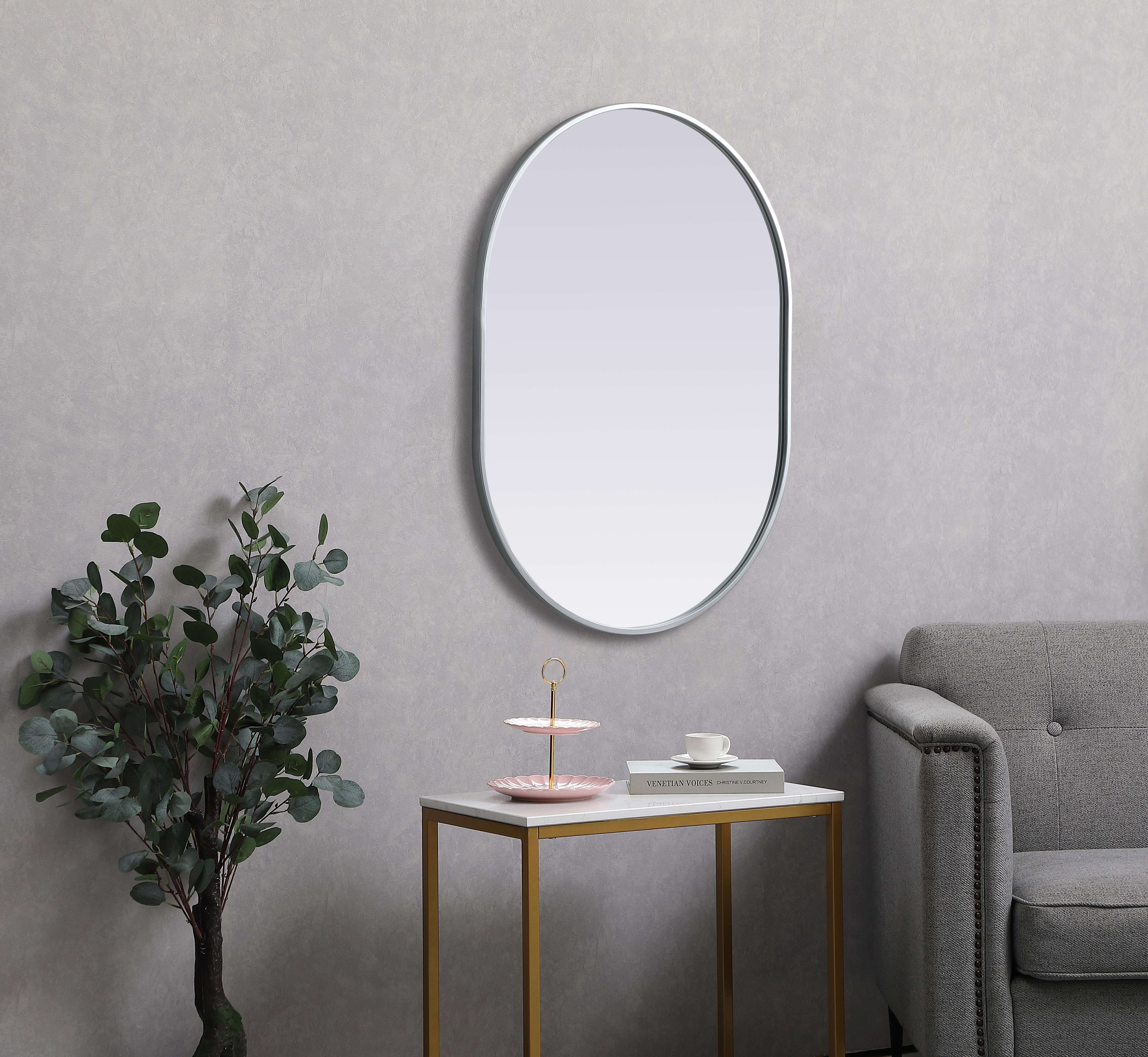 Asha Pill-Shaped Wall Mirror in Silver - Image 5