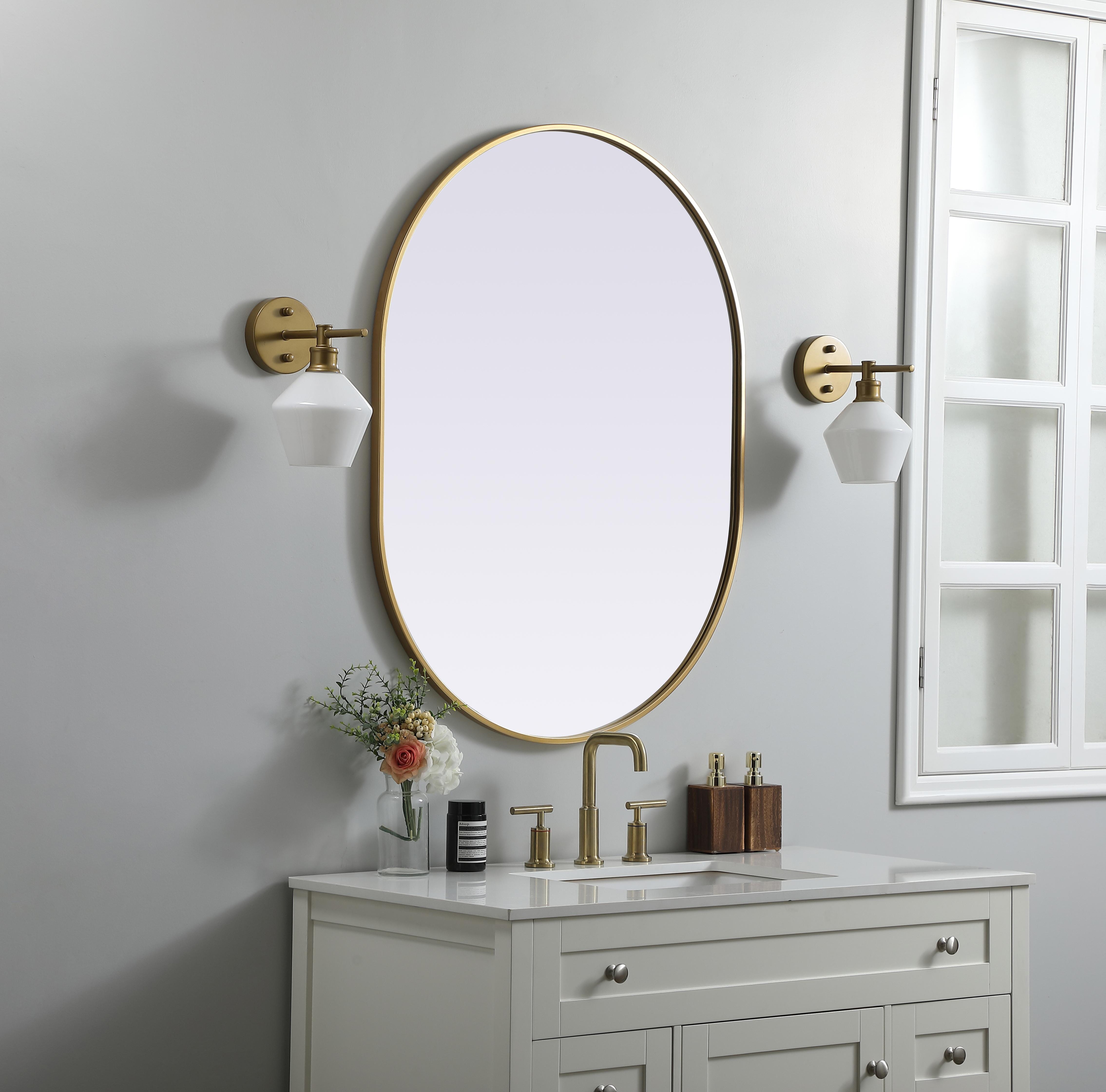 Asha Pill-Shaped Wall Mirror in Brass - Image 3