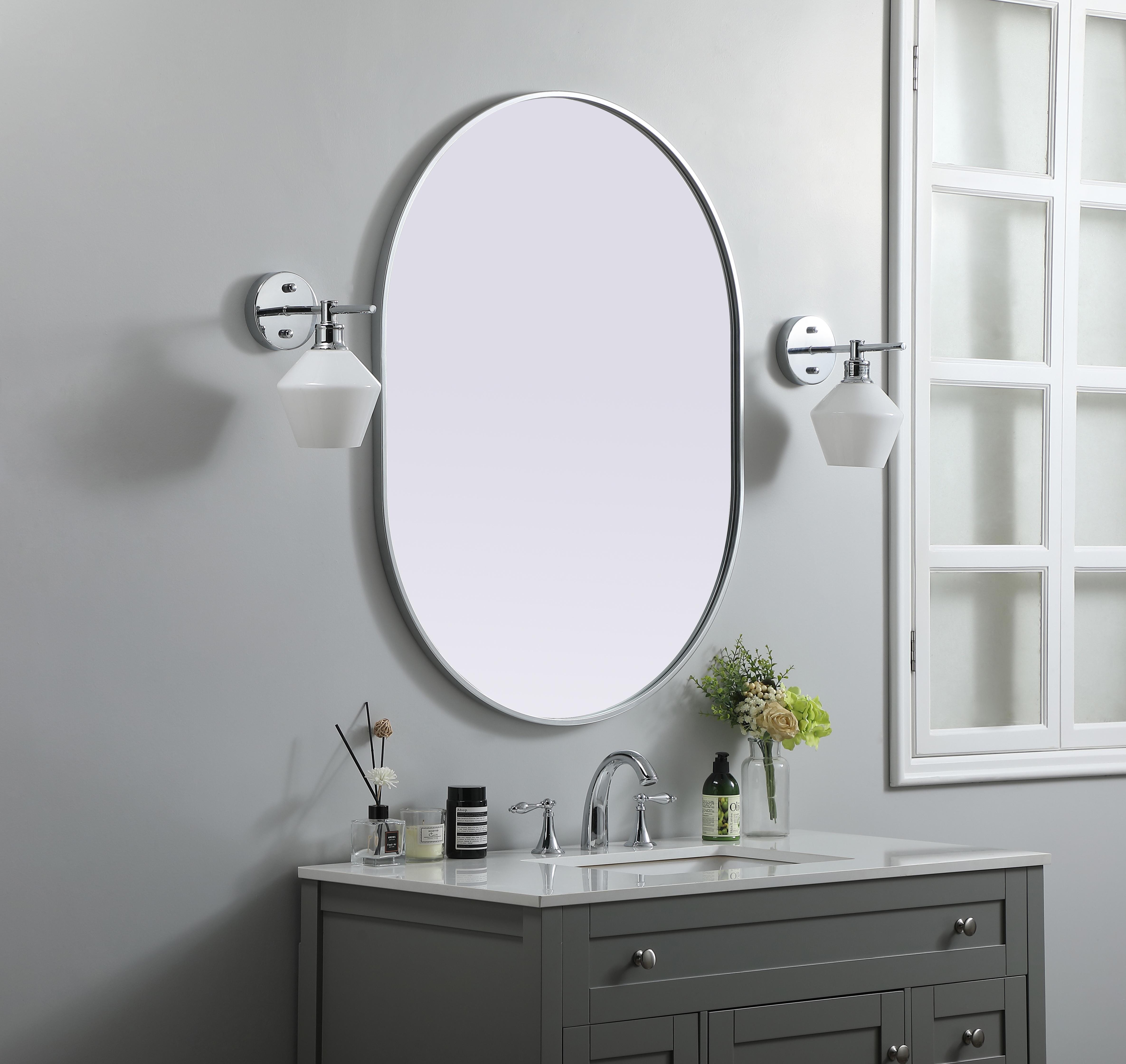 Asha 30" x 40" Pill-Shaped Wall Mirror in Silver - Image 3