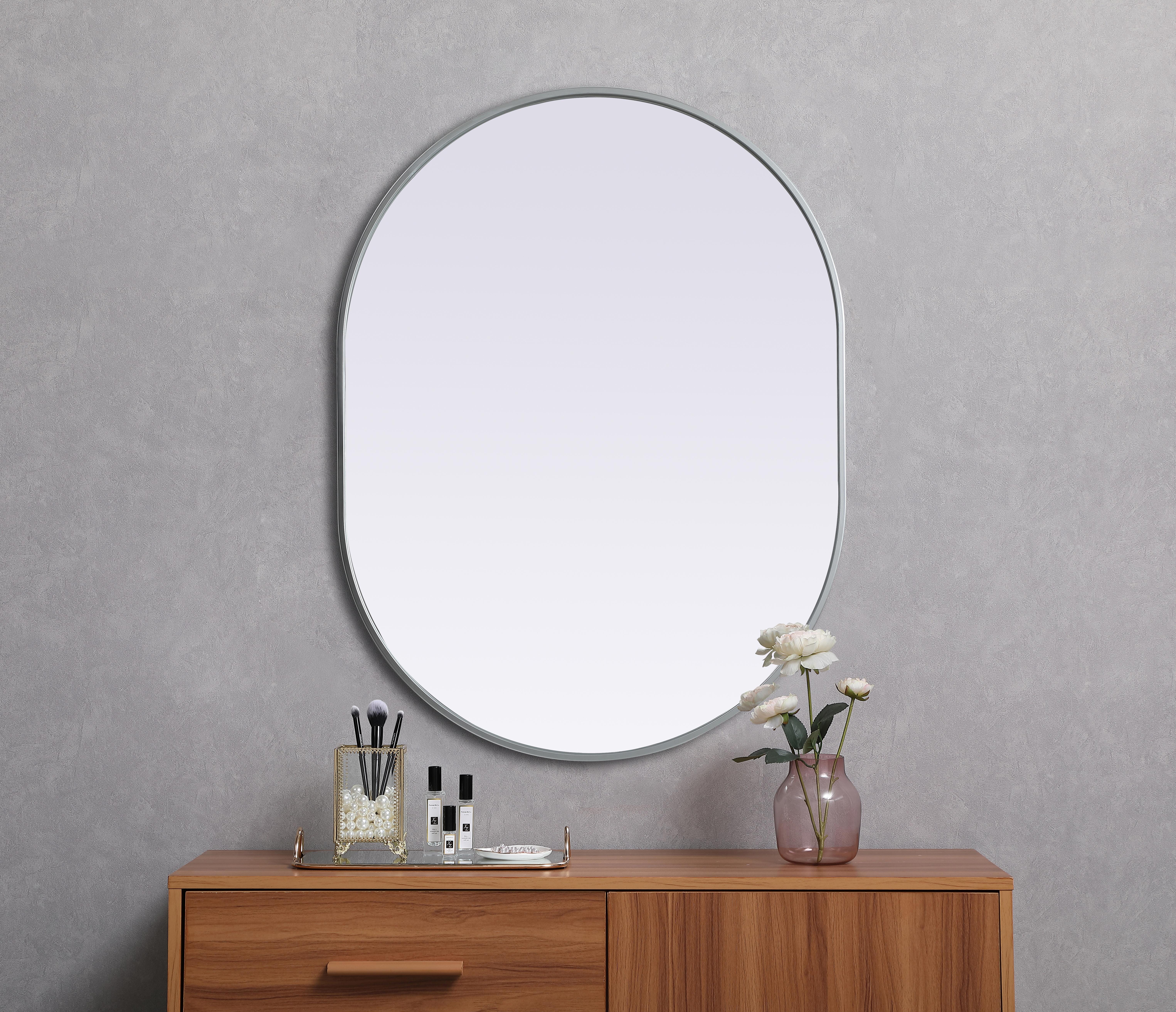 Asha 30" x 40" Pill-Shaped Wall Mirror in Silver - Image 4
