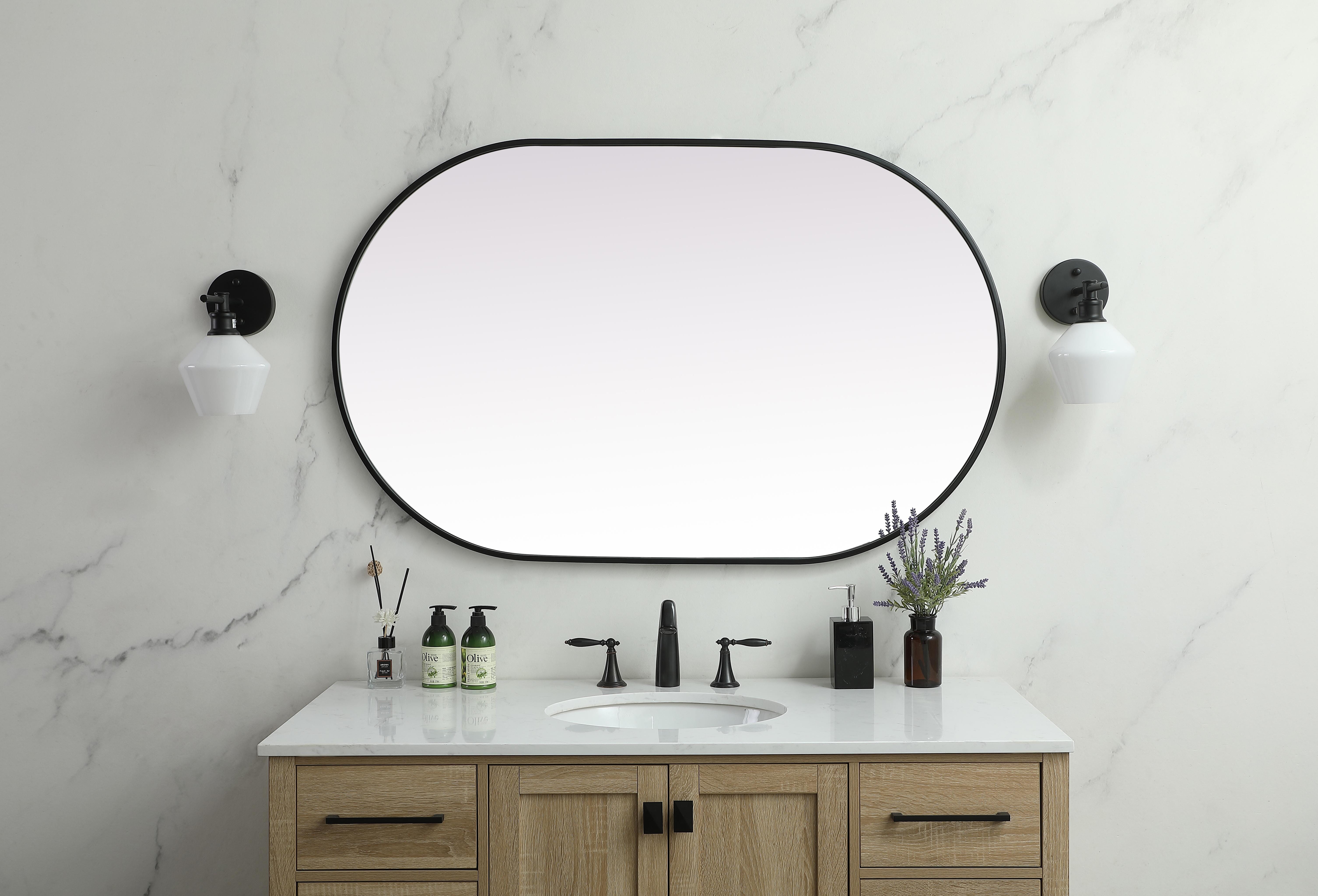 Dimensions
Length: 30"
Width: 1"
Height: 48"
Specifications
Assembly Required: NO
Distressed Finish: No
Finish (Color): Black
Fixture Material: Iron and MDF
Frameless: NO
Mirror Frame Shape: Oval
Mirror Hanging Orientation: Vertical and Horizontal
Mirror Mounting: Metal Inset hanger
Mirror Type: Flat
Product Shape: Oval
Product Type: Decorative Mirrors
Product Warranty: 1 year limited
Weight: 25
Wire Included: No
Shipment type: Small Parcel
US Shipping Cost: $116.00 - alternate view