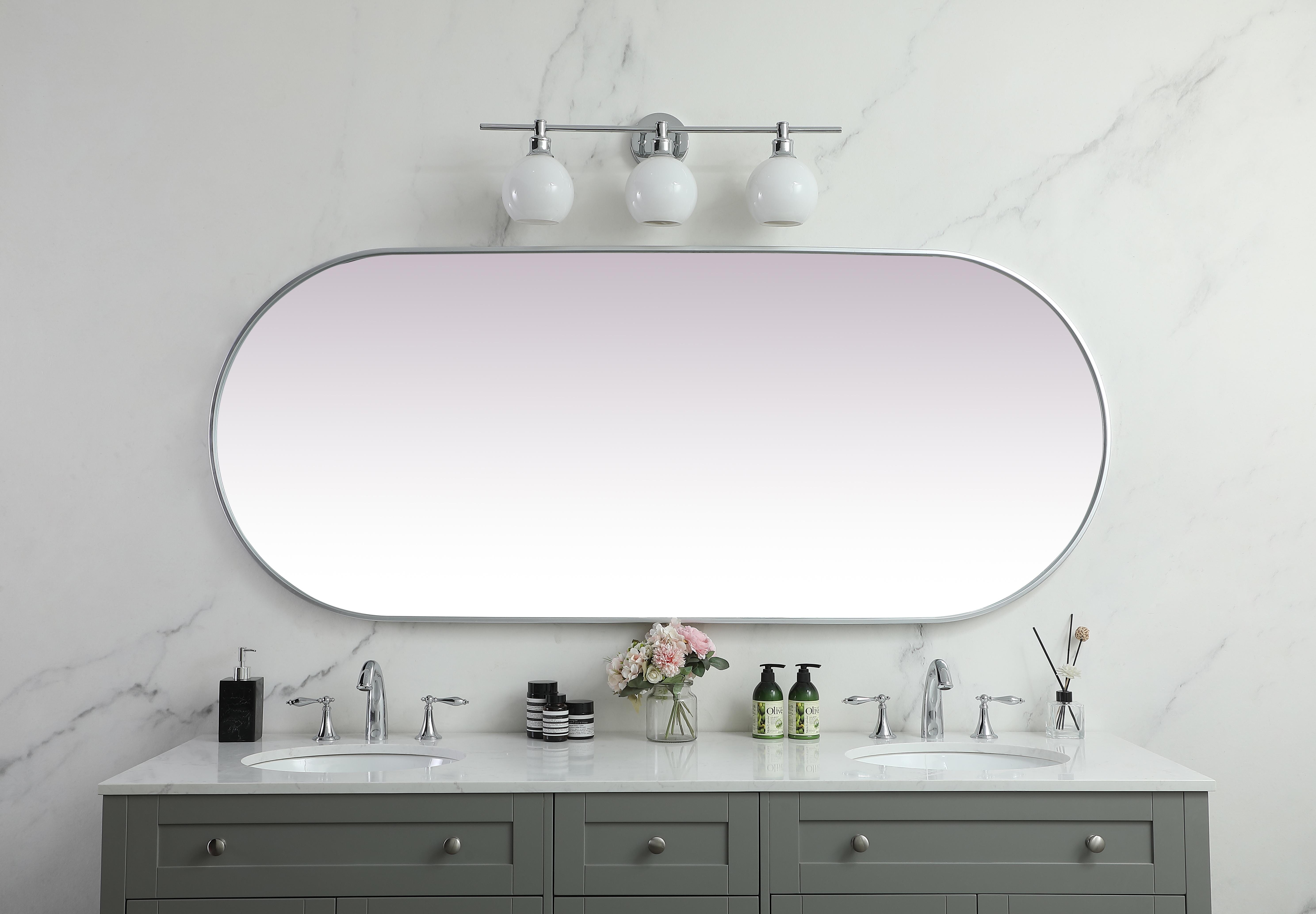 Asha Pill-Shaped Wall Mirror in Silver - Image 4