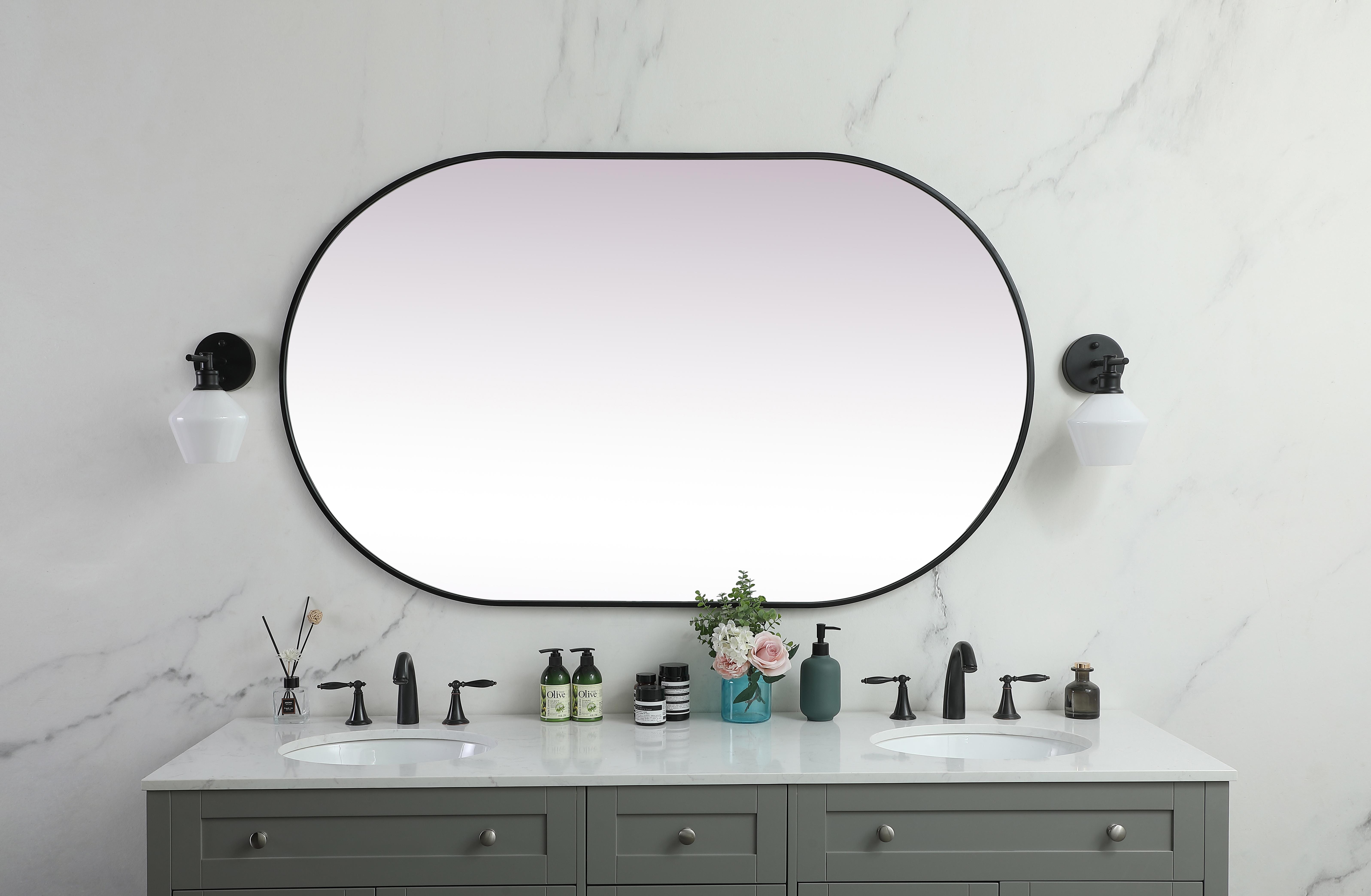 Dimensions
Length: 36"
Width: 1"
Height: 60"
Specifications
Assembly Required: NO
Distressed Finish: No
Finish (Color): Black
Fixture Material: Iron and MDF
Frameless: NO
Mirror Frame Shape: Oval
Mirror Hanging Orientation: Vertical and Horizontal
Mirror Mounting: Metal Inset hanger
Mirror Type: Flat
Product Shape: Oval
Product Type: Decorative Mirrors
Product Warranty: 1 year limited
Weight: 36
Wire Included: No
Shipment type: Oversized Ground
US Shipping Cost: $116.00 - alternate view