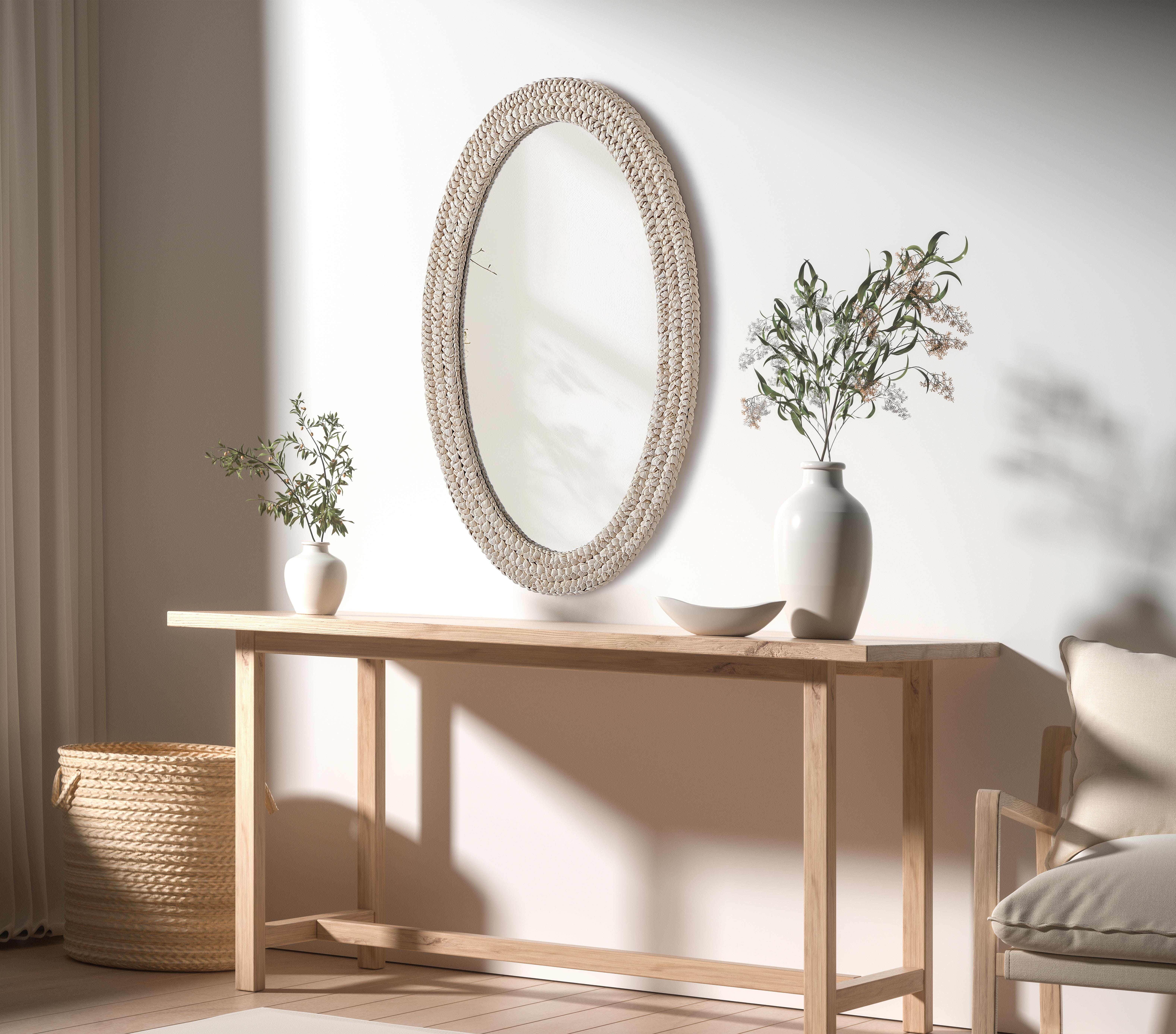 Marlowe Woven Mirror in Linen White - Image 3
