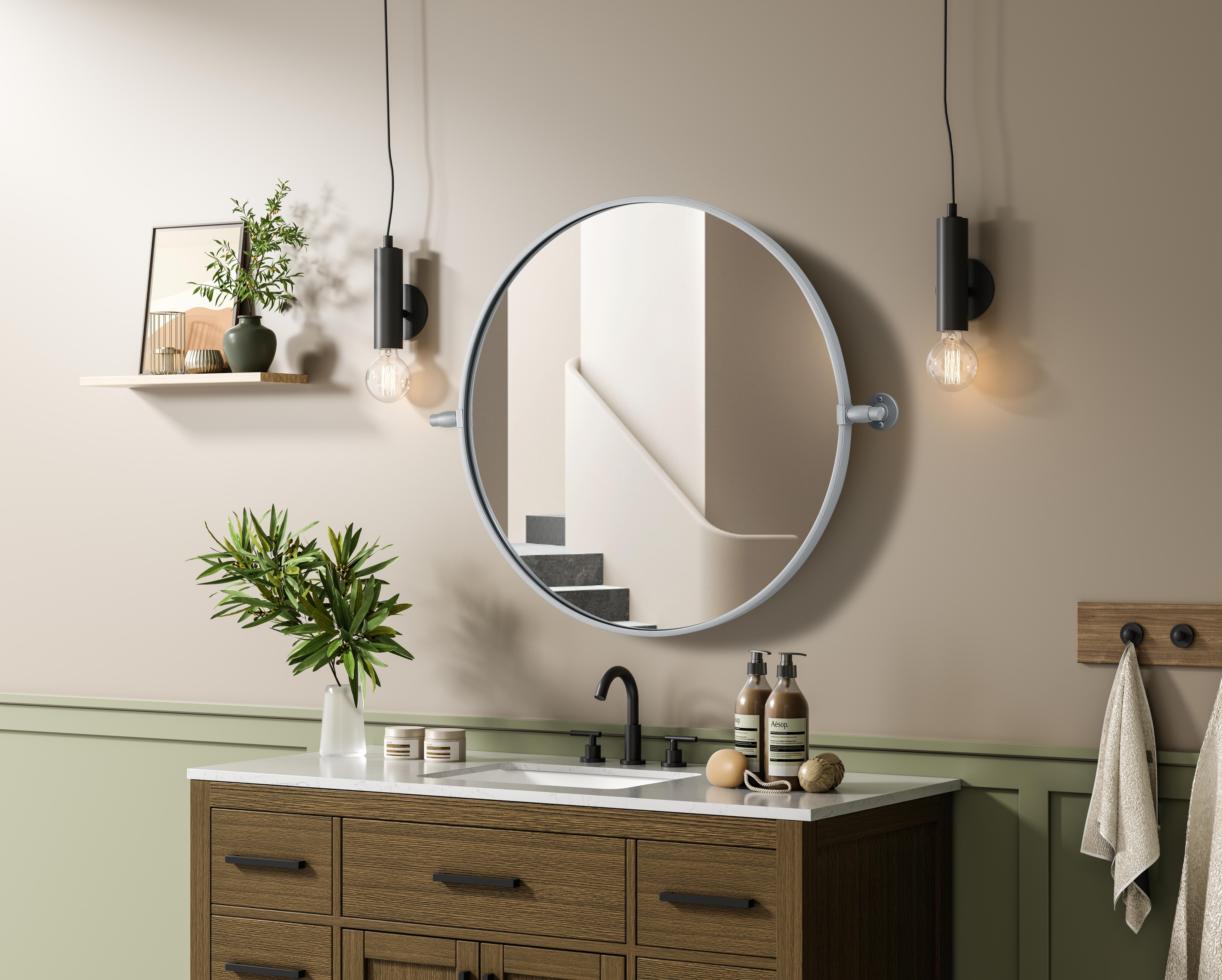 Amoura 24" Round Pivot Mirror in Silver - Image 3