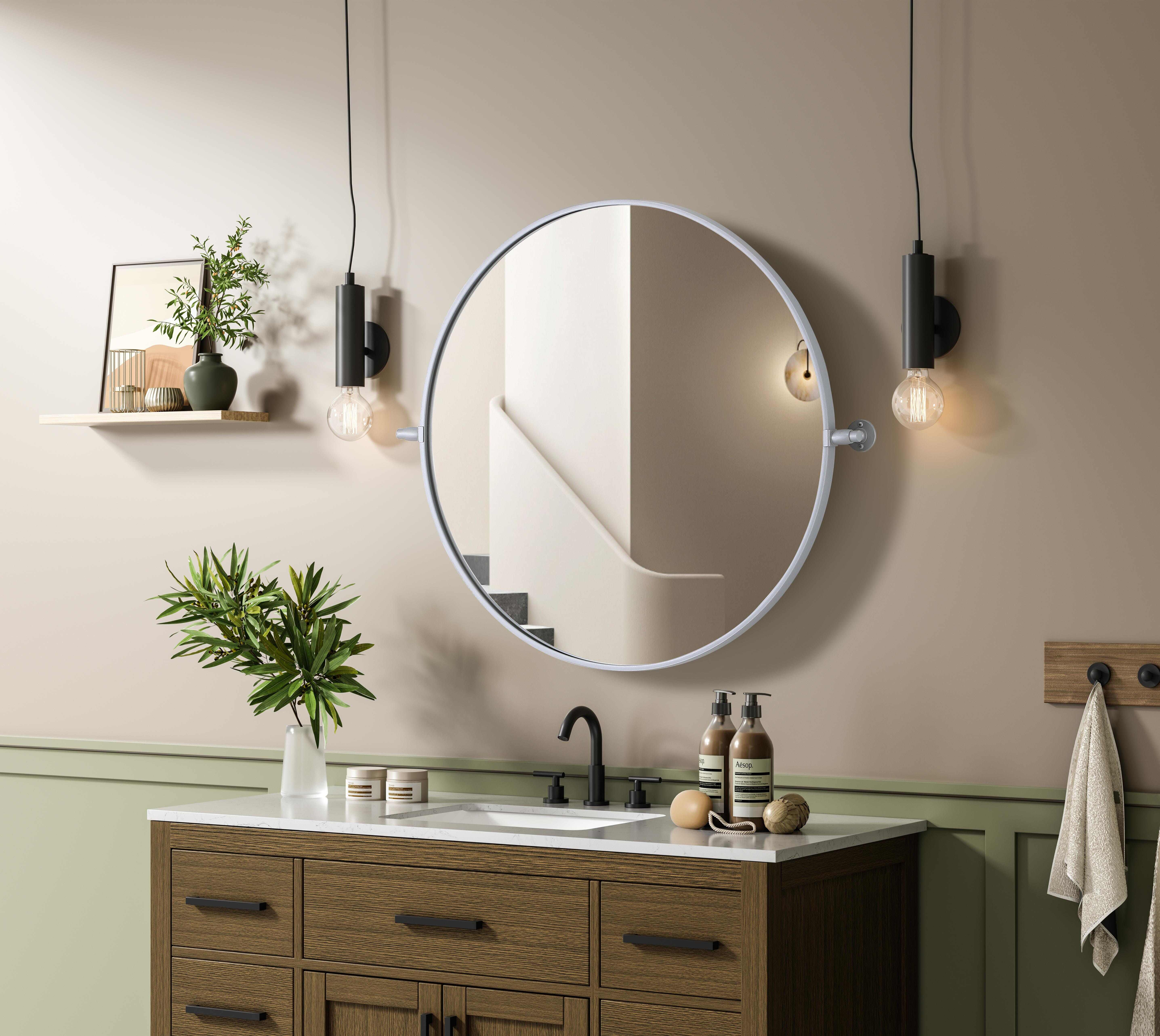 Amoura 30" Round Pivot Mirror in Silver - Image 3
