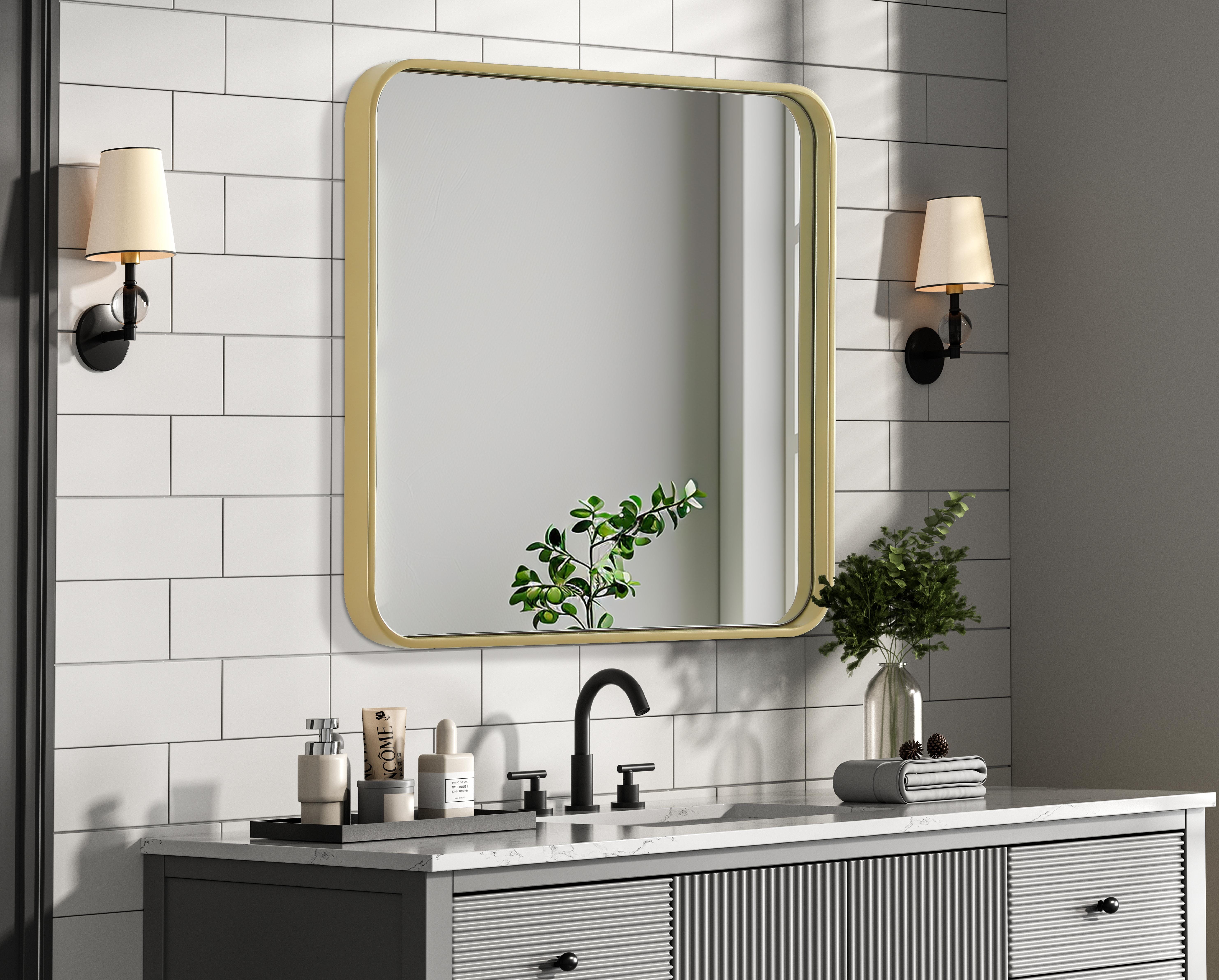 Remy 24" Square Wall Mirror in Brass - Image 3