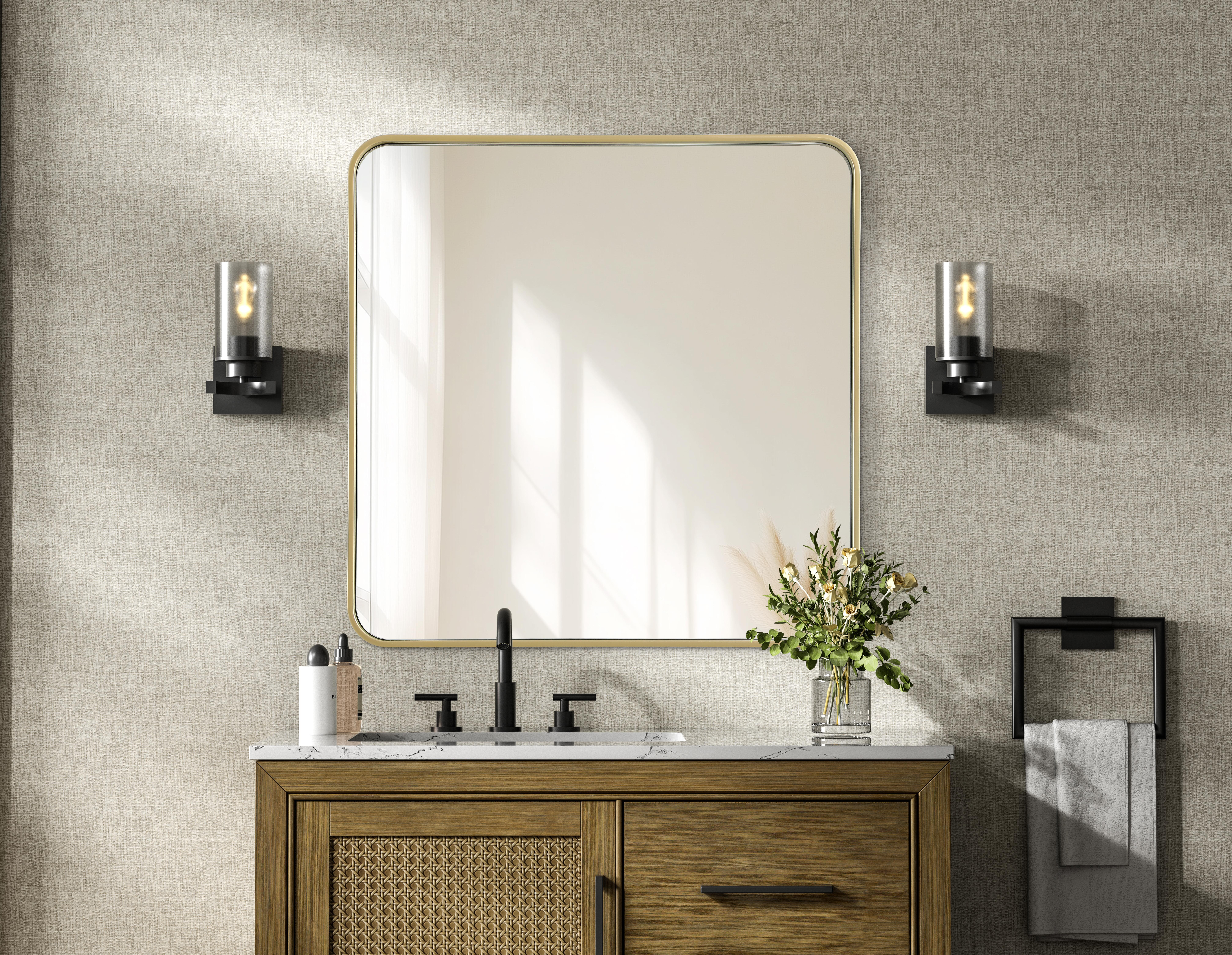 Elevate your home décor with this versatile wall mirror that combines functionality and modern design. Made from a sturdy combination of MDF, iron, and reflective mirror glass, this piece is built to last while adding a polished finish to any room. The extended depth of the frame not only provides a striking dimensional effect but also ensures the mirror's presence commands attention as a focal point. Whether you're decorating a bedroom, bathroom, or entryway, its diverse shapes—including rectangle and square—offer plenty of options to suit your style. The hand-painted black, brass, or silver finish brings a subtle yet striking touch, complemented by rounded corners for a smooth and contemporary aesthetic. With four metal inset hangers, it's ready to hang vertically or horizontally, ensuring flexibility for any layout. Available in multiple sizes, this mirror is a statement piece that blends seamlessly into both modern and classic spaces. Collection: Remy Rooms: Hallway, Living room, Bedroom, Entry Way, Office Finish: Brass Width: 30.00" Height: 30.00" Weight: 22.00 lb Extension from Wall: 2.00" Material: Iron and MDF Country of Origin: China Manufacturer Warranty: 1 year limited - alternate view