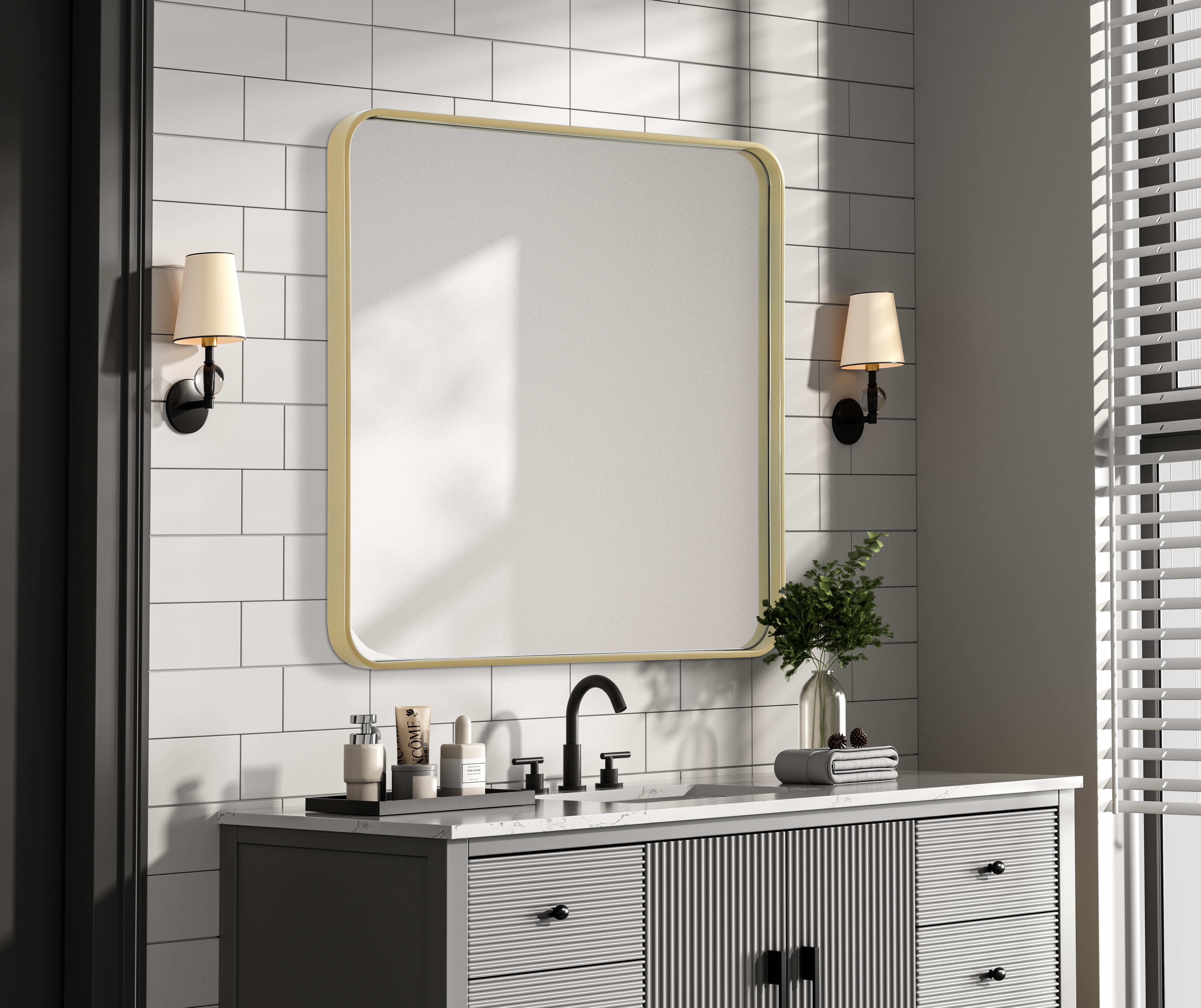 Remy 30" Square Wall Mirror in Brass - Image 3