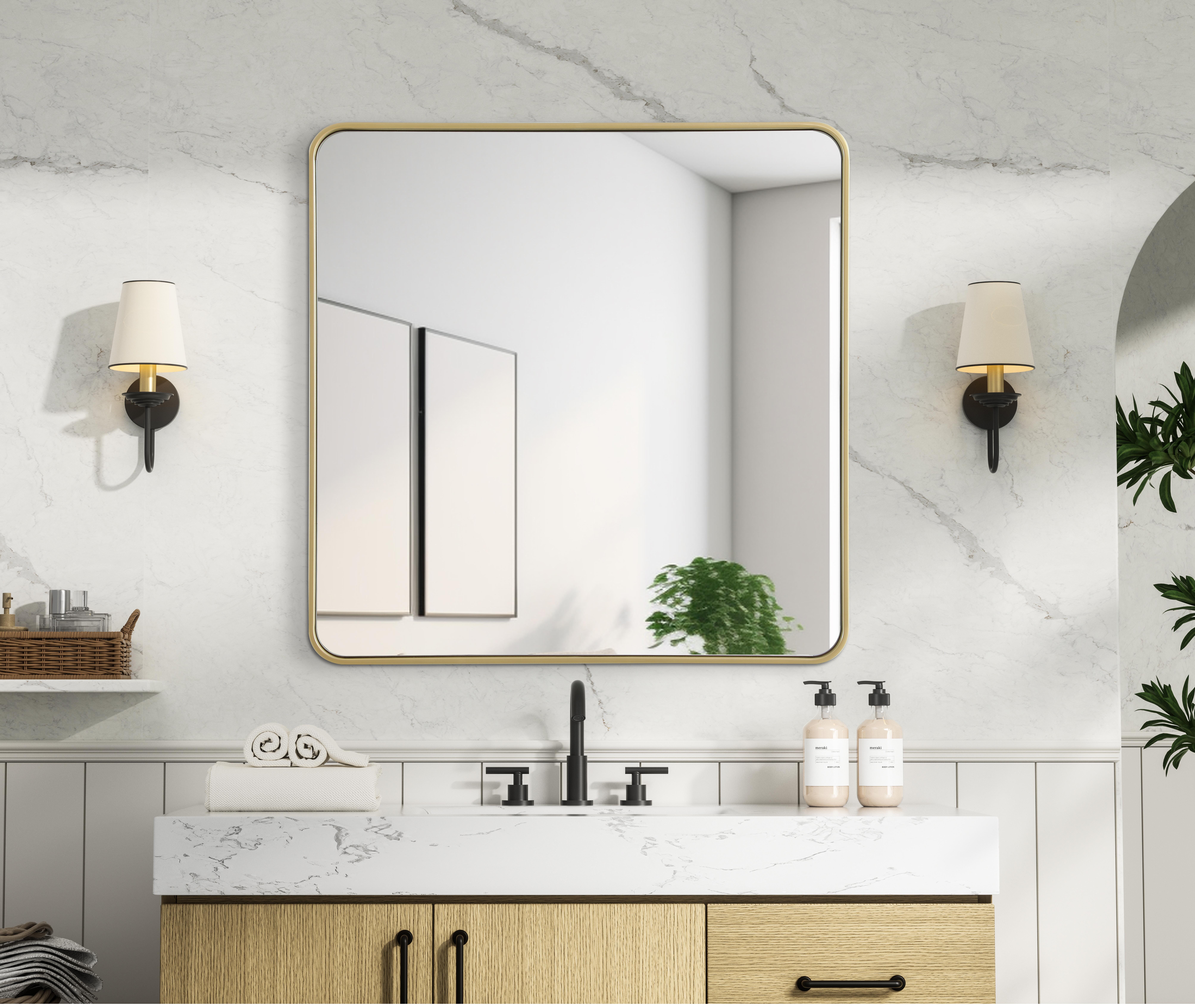 Remy 36" Square Wall Mirror in Brass - Image 2