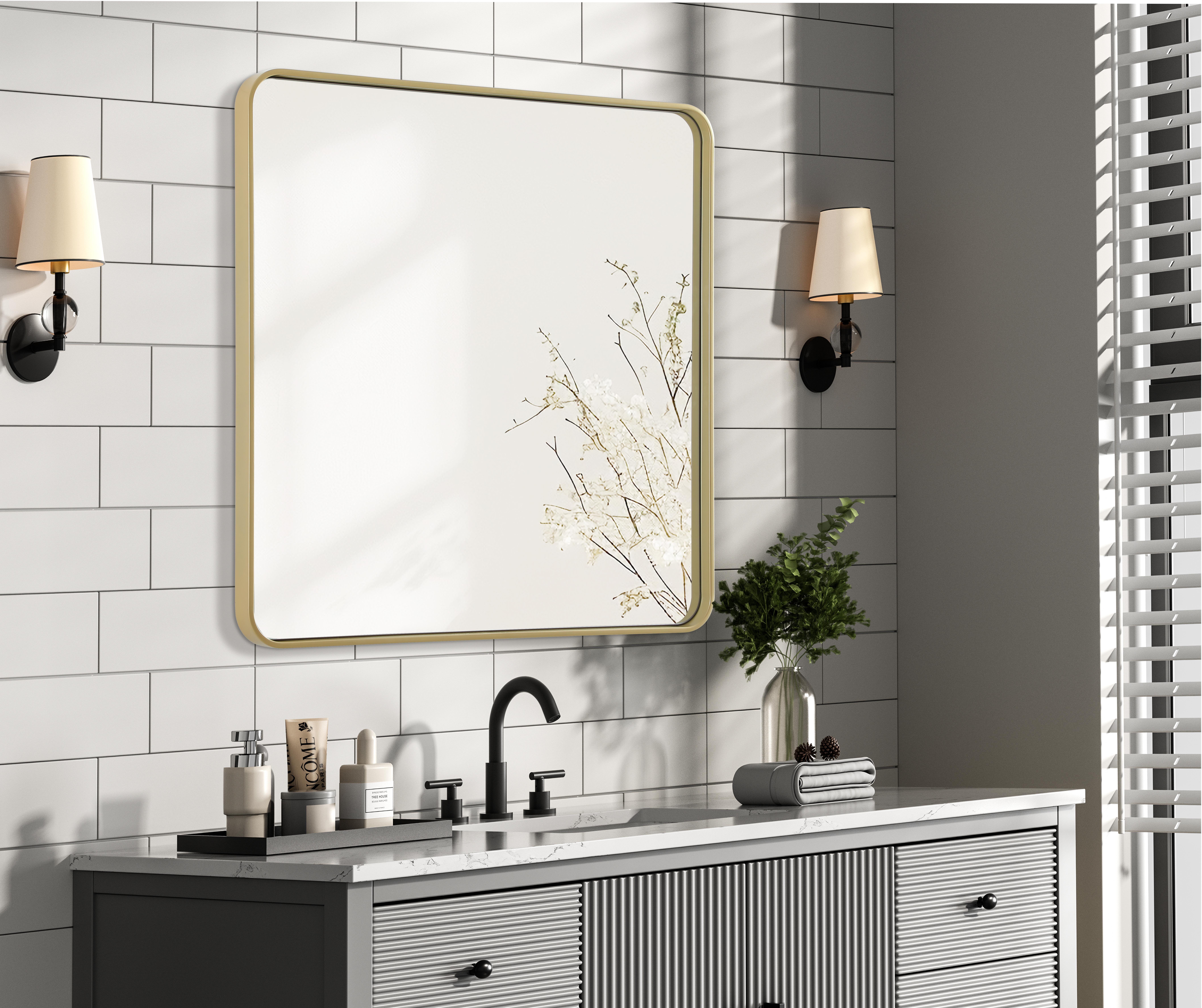 Remy 36" Square Wall Mirror in Brass - Image 3