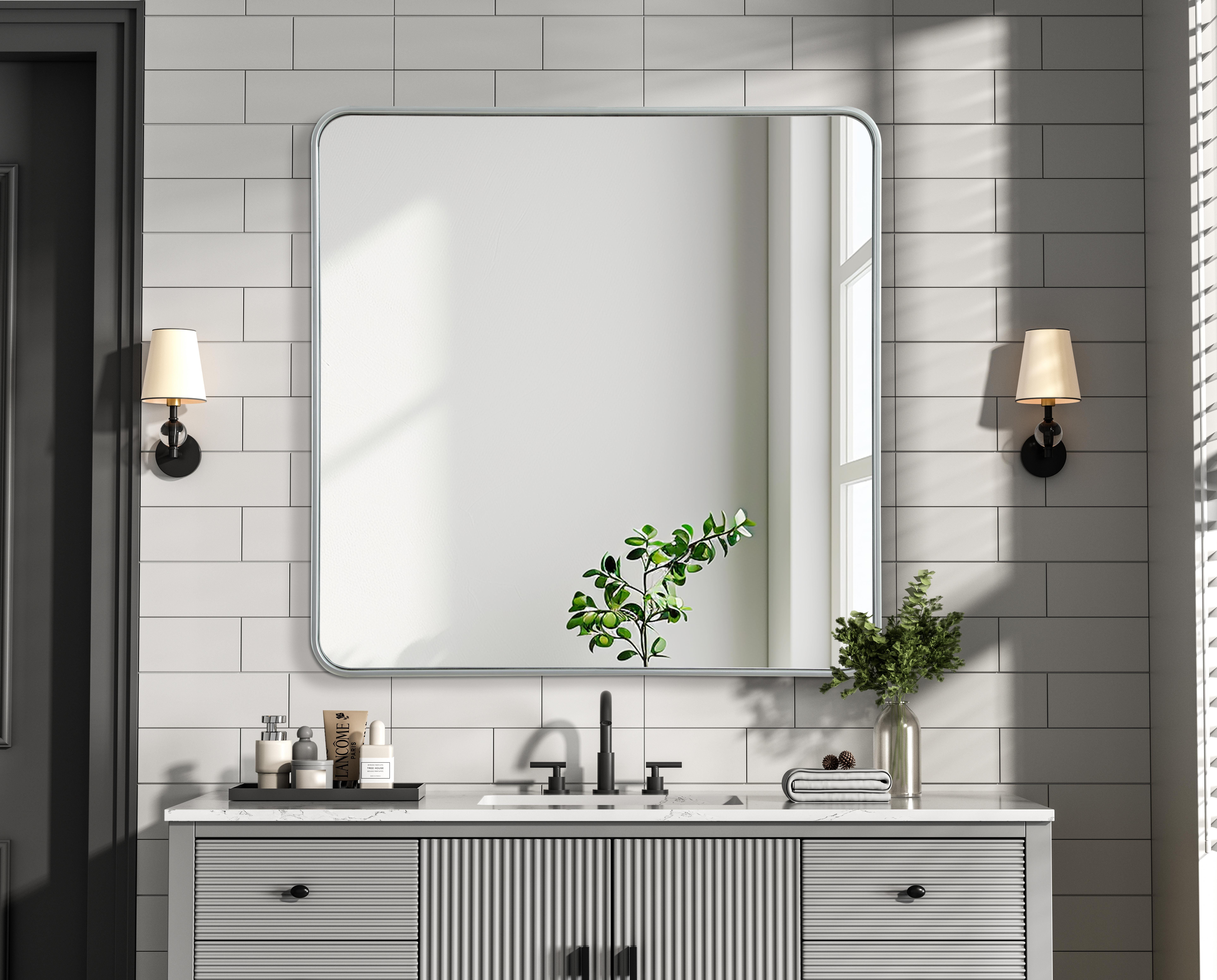 Remy 36" Square Wall Mirror in Silver - Image 2