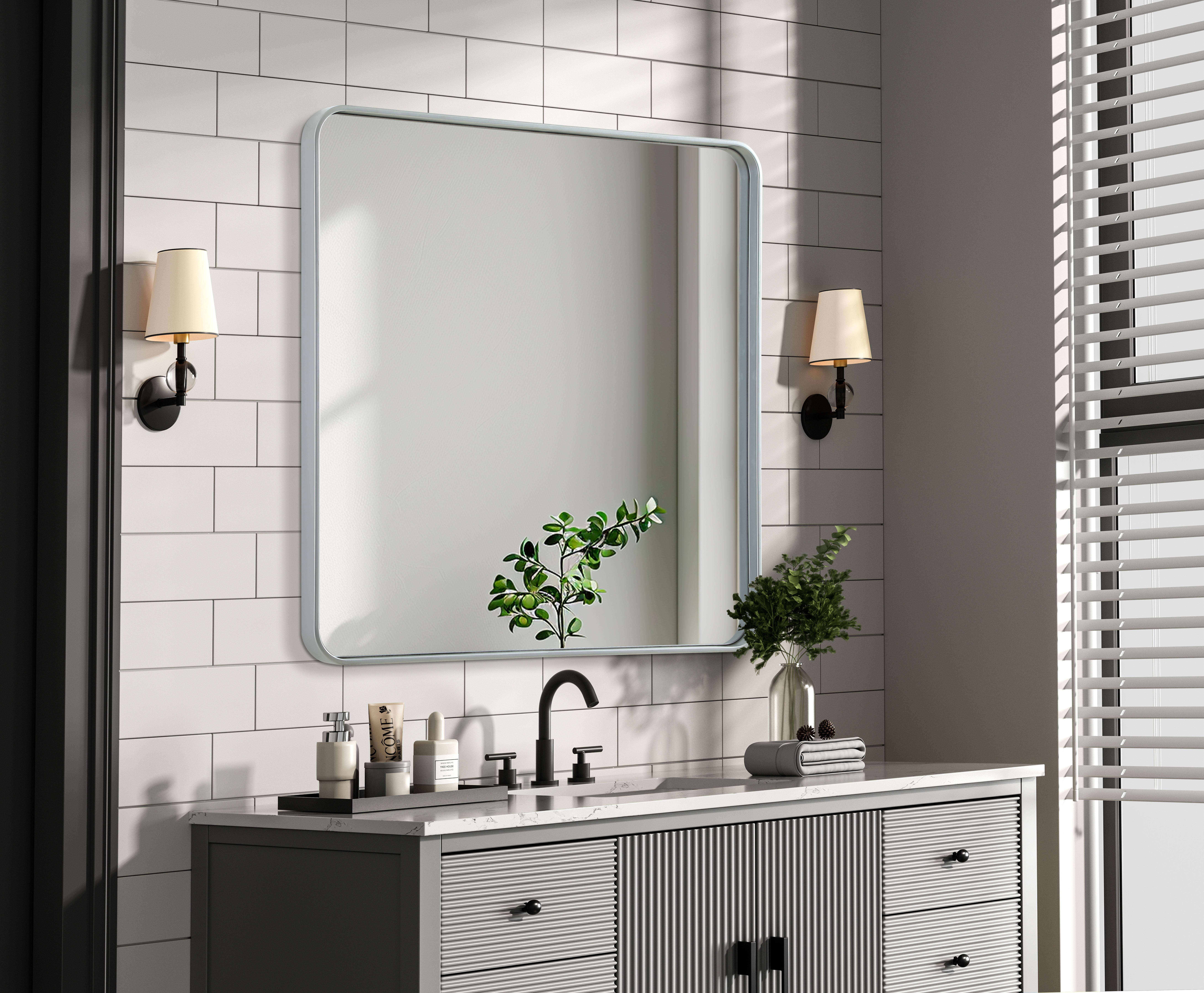 Remy 36" Square Wall Mirror in Silver - Image 3