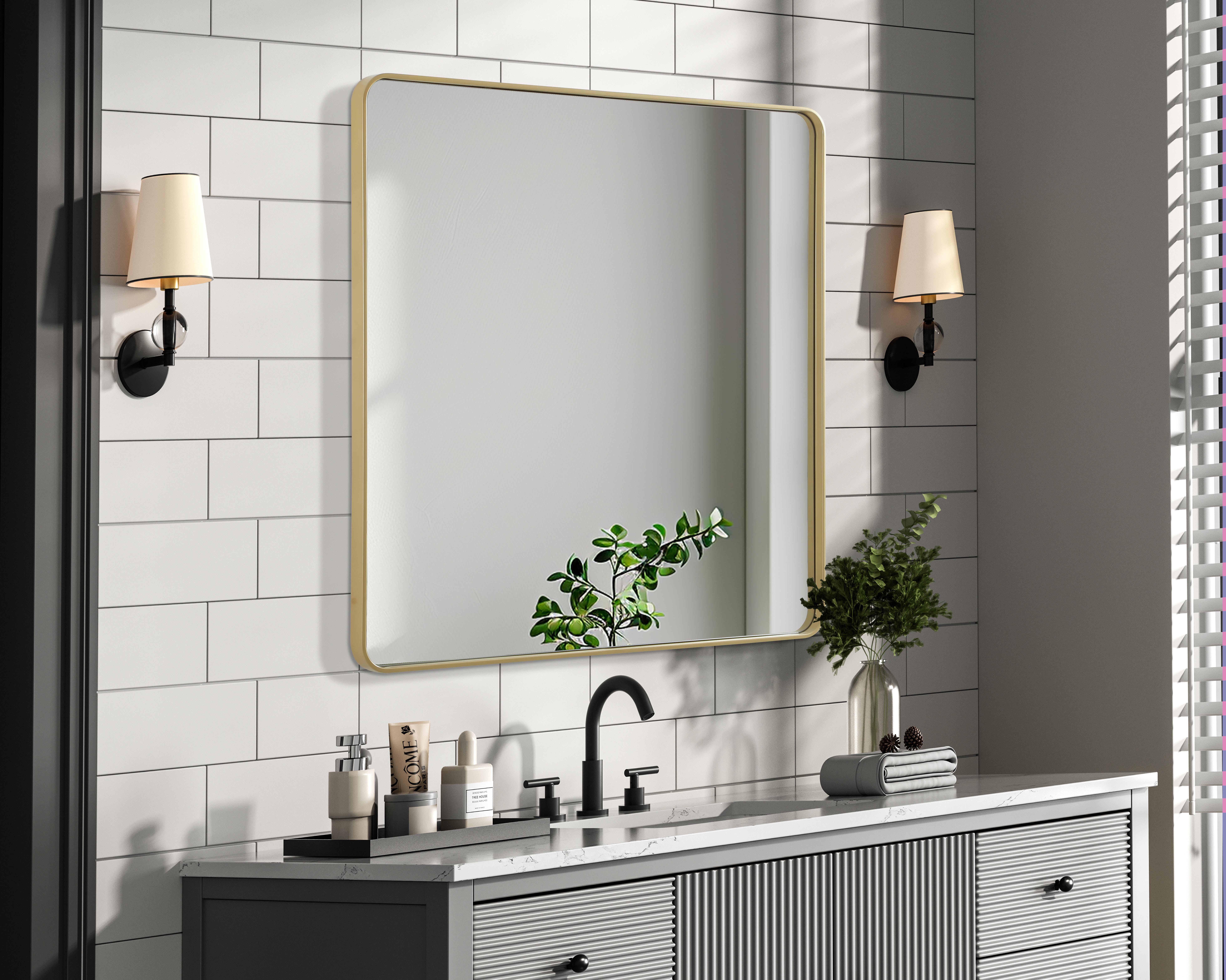 Remy 48" Square Wall Mirror in Brass - Image 3