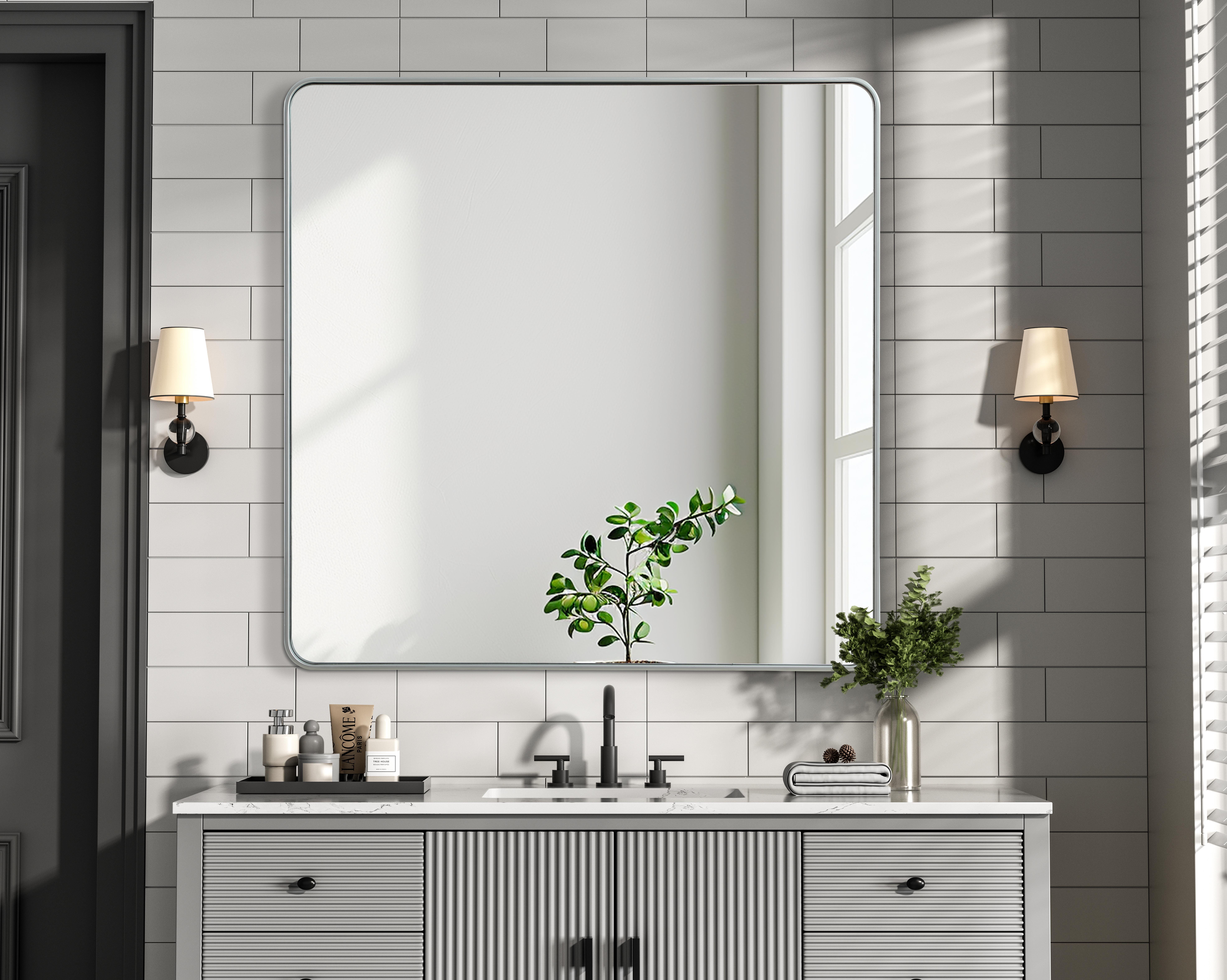 Remy 48" Square Wall Mirror in Silver - Image 2