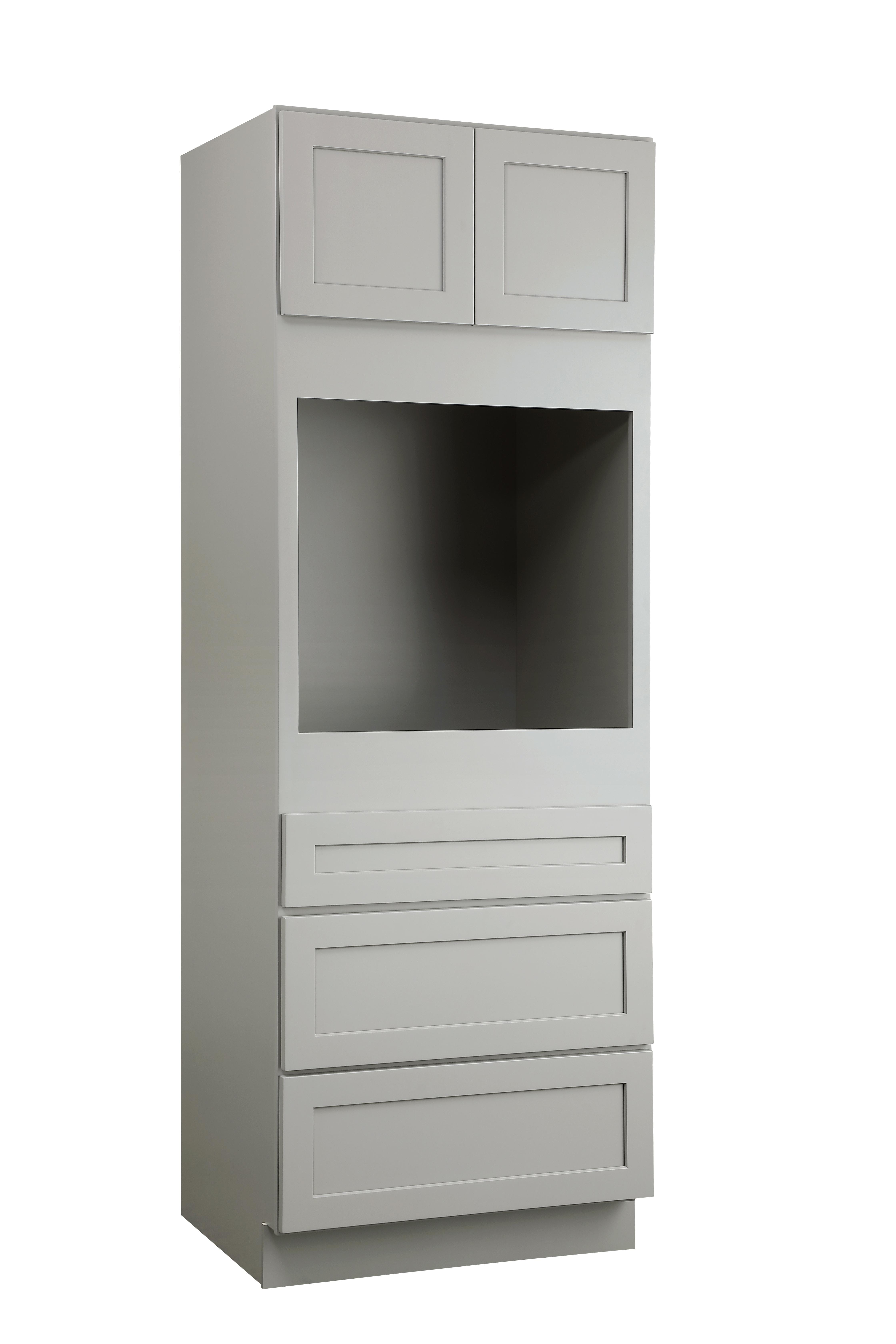 Installation Manual
Specification Sheet
Dimensions
Length: 30"
Width: 24"
Height: 84"
Specifications
Assembly Required: Yes
Distressed Finish: No
Finish (Color): Grey
Product Material: Rubberwood and Plywood
Product Shape: Rectangle
Product Type: Kitchen Oven Cabinet
Product Warranty: 1 year limited
Weight: 171.4
Wire Included: No
Wood Type: Rubberwood
Shipment type: Small Parcel
Drawers
Drawers Included: Yes
Number of Drawers: 3 - alternate view