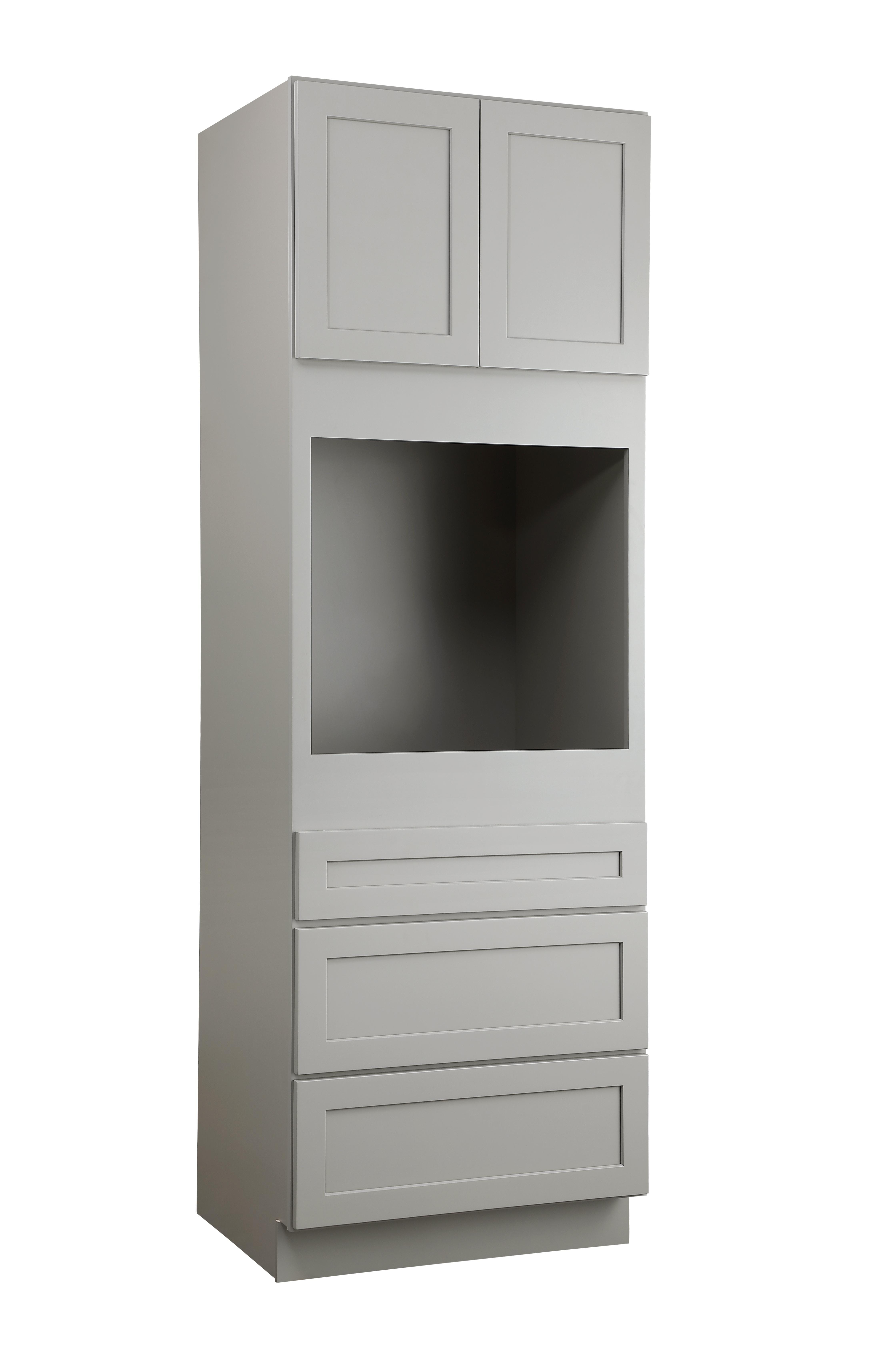 Installation Manual
Specification Sheet
Dimensions
Length: 30"
Width: 24"
Height: 90"
Specifications
Assembly Required: Yes
Distressed Finish: No
Finish (Color): Grey
Product Material: Rubberwood and Plywood
Product Shape: Rectangle
Product Type: Kitchen Oven Cabinet
Product Warranty: 1 year limited
Weight: 176.5
Wire Included: No
Wood Type: Rubberwood
Shipment type: Small Parcel
Drawers
Drawers Included: Yes
Number of Drawers: 3 - alternate view