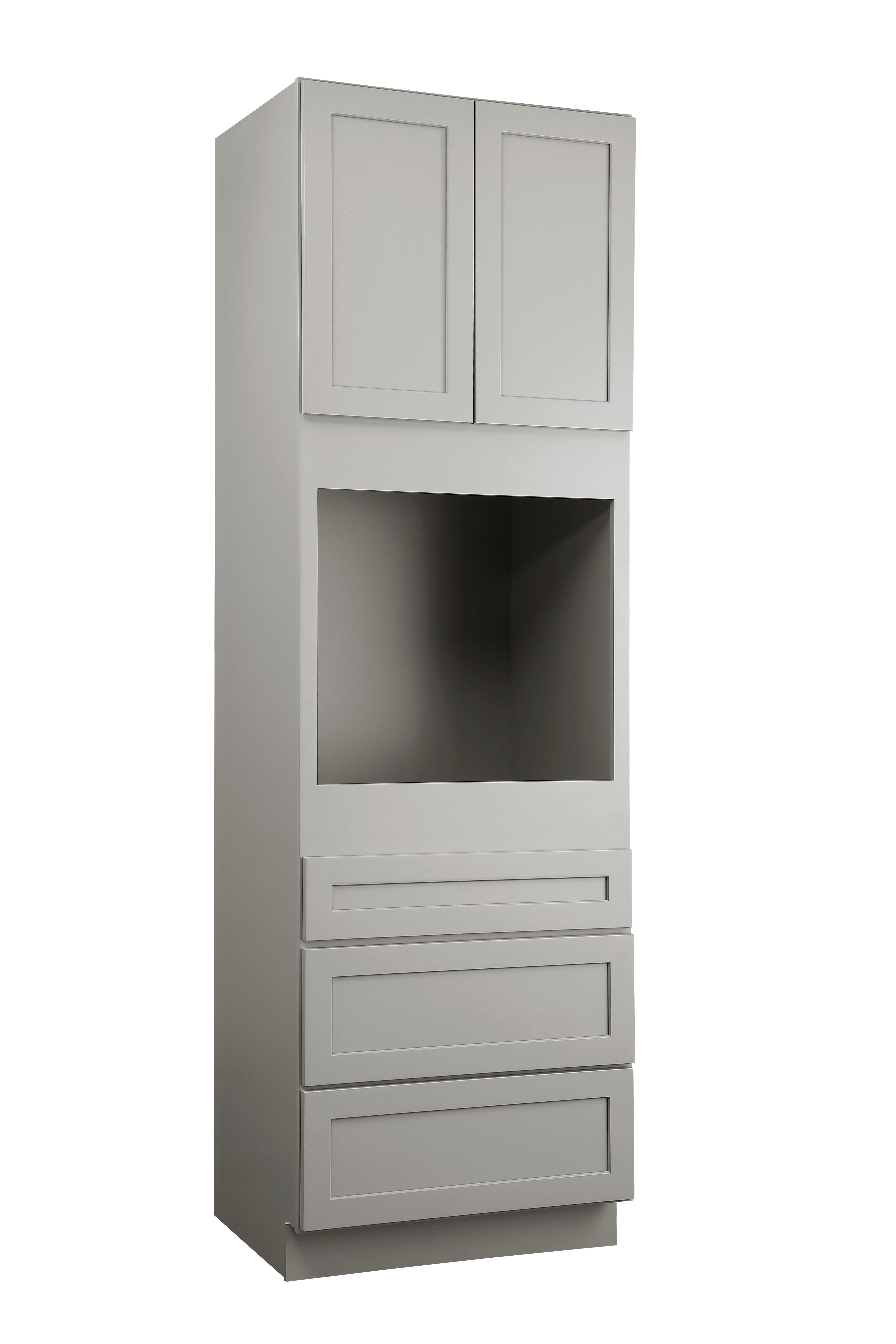 Installation Manual
Specification Sheet
Dimensions
Length: 30"
Width: 24"
Height: 96"
Specifications
Assembly Required: Yes
Distressed Finish: No
Finish (Color): Grey
Product Material: Rubberwood and Plywood
Product Shape: Rectangle
Product Type: Kitchen Oven Cabinet
Product Warranty: 1 year limited
Weight: 181.6
Wire Included: No
Wood Type: Rubberwood
Shipment type: Small Parcel
Drawers
Drawers Included: Yes
Number of Drawers: 3 - alternate view