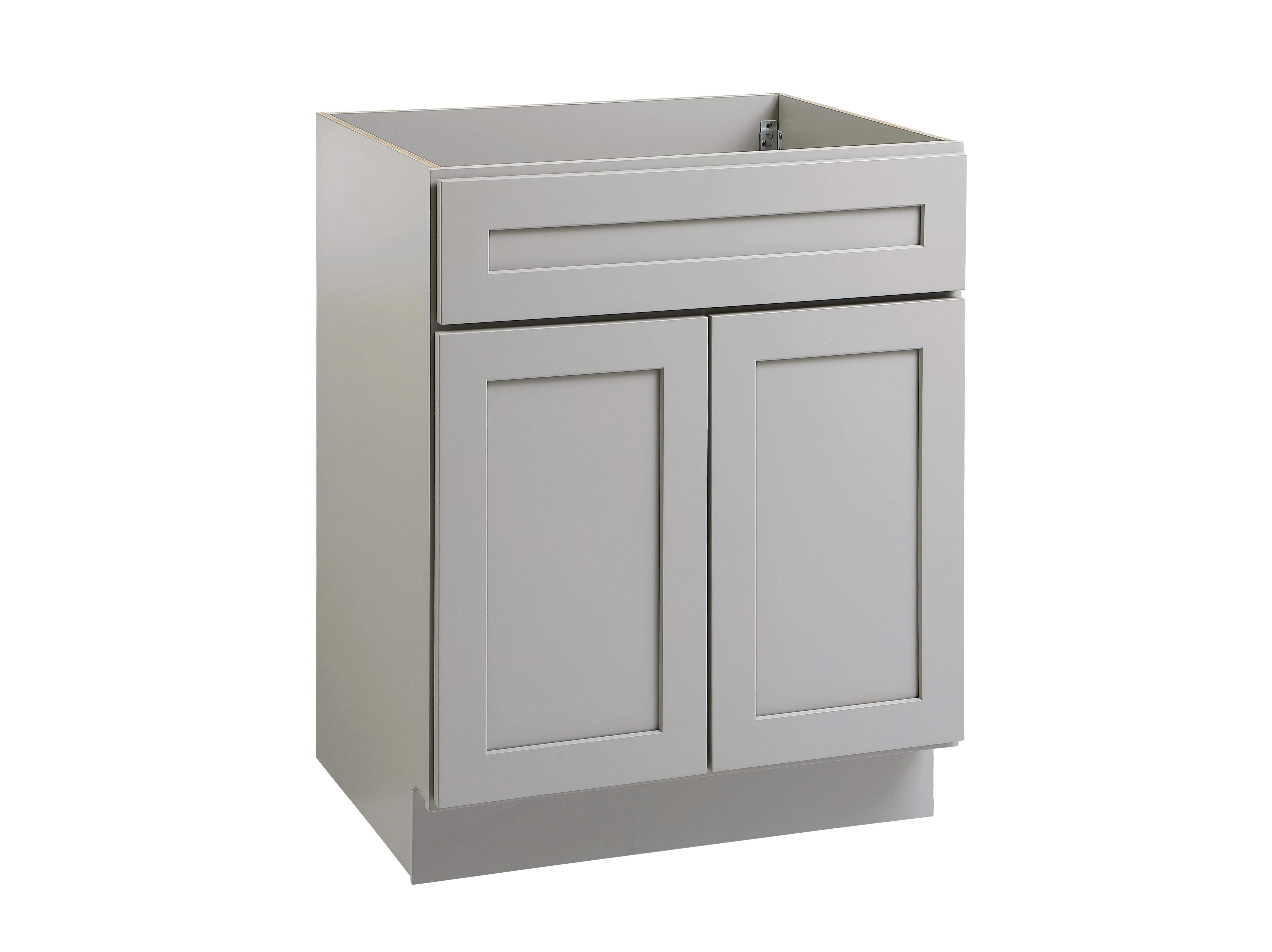 Installation Manual
Specification Sheet
Dimensions
Length: 27"
Width: 24"
Height: 34.5"
Specifications
Assembly Required: Yes
Distressed Finish: No
Finish (Color): Grey
Rubberwood and Plywood
Product Shape: Rectangle
Product Type: Kitchen Sink Base Cabinet
Product Warranty: 1 year limited
Weight: 46.3
Wire Included: No
Wood Type: Rubberwood
Shipment type: Small Parcel
Drawers
Drawers Included: Yes
Number of Drawers: 1 - alternate view