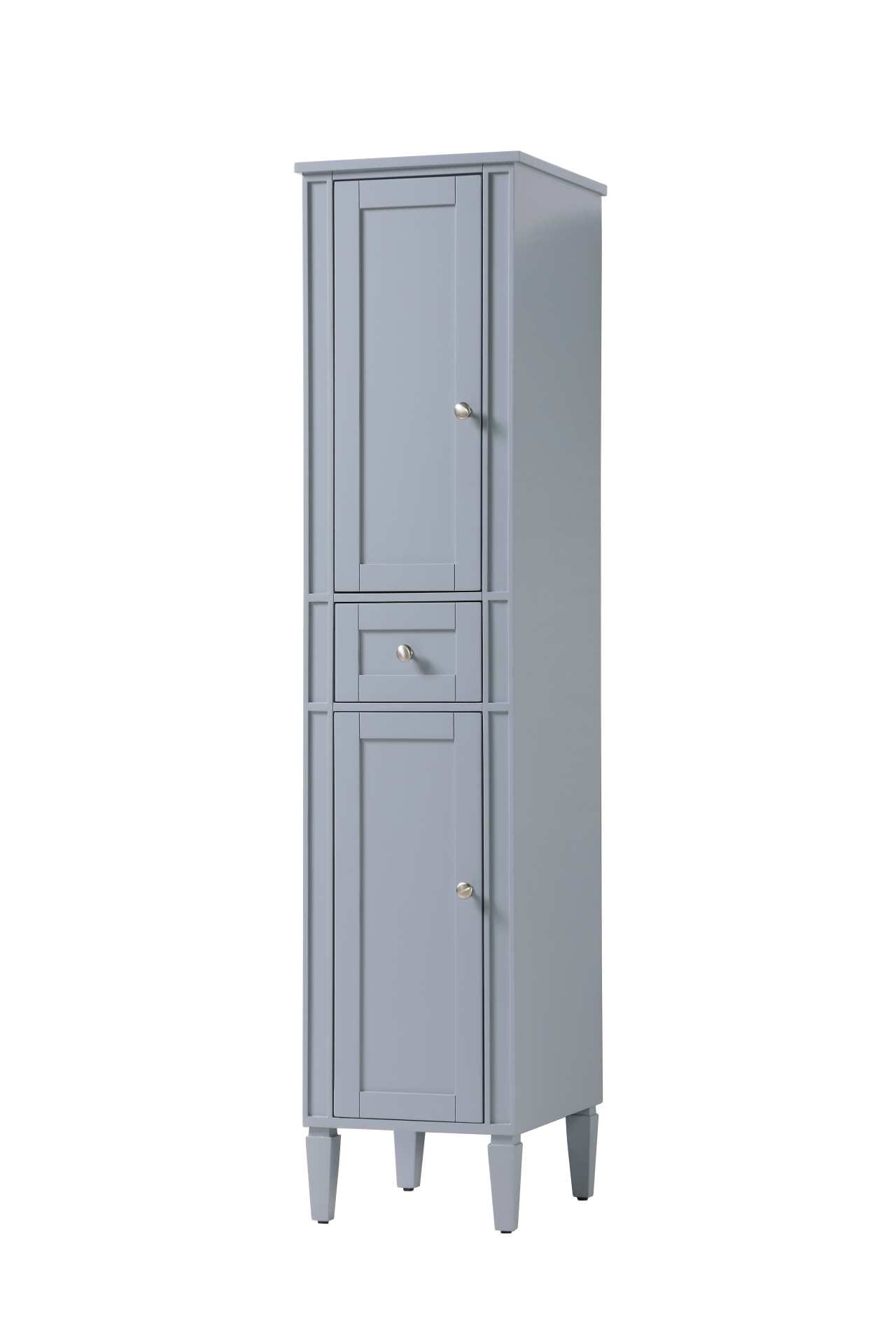 Specification Sheet
Dimensions
Length: 16"
Width: 20"
Height: 72"
Table Top Width: 16"
Specifications
Assembly Required: Yes, KD legs
Distressed Finish: NO
Finish (Color): Grey
Cabinet Material: Solid Wood and MDF
Hardware Finish: Brushed nickel
Harware Material: Aluminum alloy
Product Shape: Rectangle
Product Type: Bathroom Storage Cabinet
Product Warranty: 1 year limited
141
Wire Included: No
Wood Type: Rubberwood
Shipment type: Oversized Ground
Drawers
Drawers Included: Yes
Number of Drawers: 1
False Drawers: NO
Drawer Width: 10.6
Drawer Depth: 14
Drawer Height: 6.6
Drawer Handle Designs: Knob
Shelves
Number of Shelves: 2
Shelf Width: 10.9
Cabinets
Number of Cabinets: 2
Cabinet Interior Width: 10.9
Cabinet Interior Depth: 19.6
Cabinet Interior Height: 27.4 - alternate view