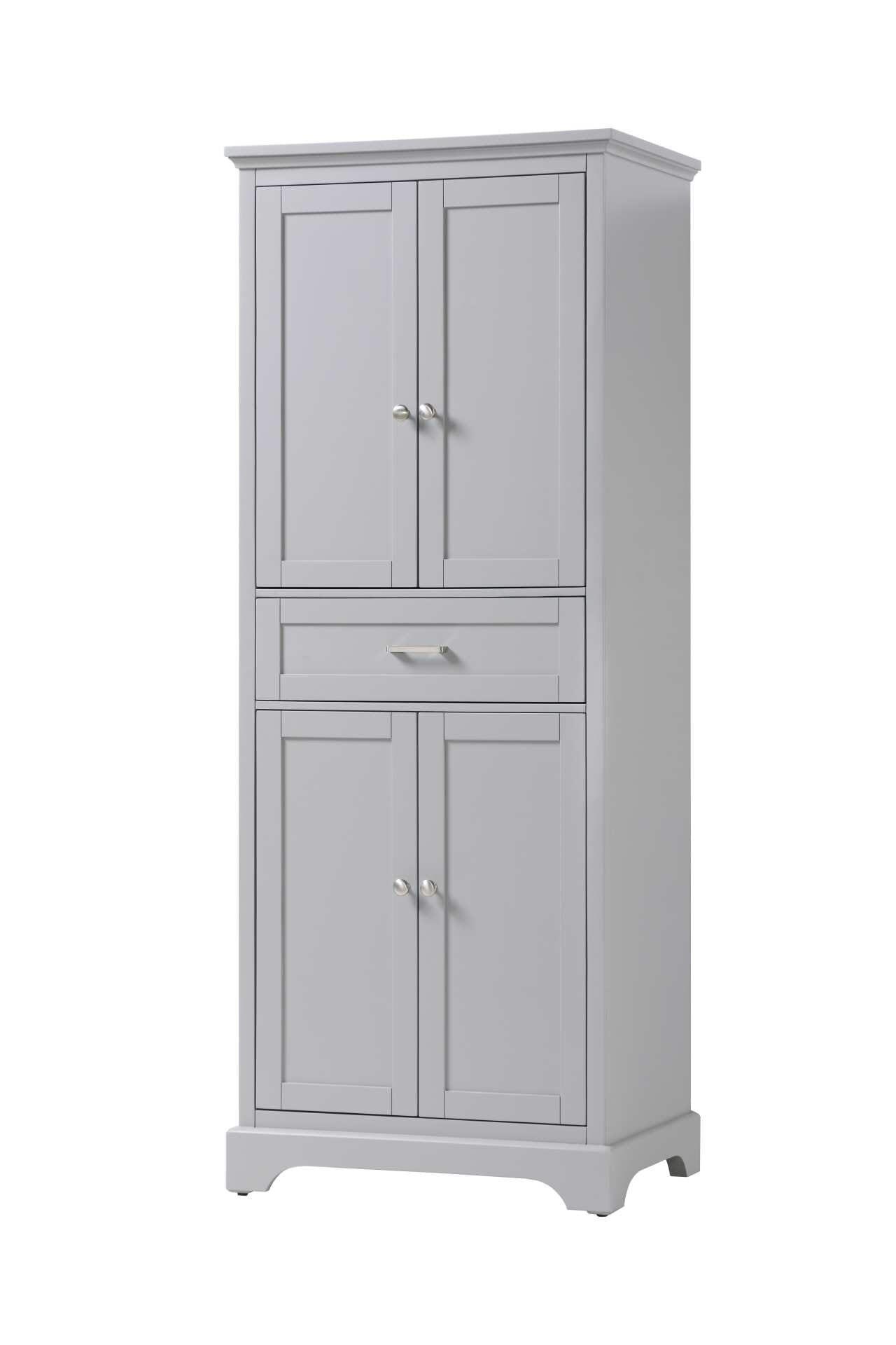 Specification Sheet
Dimensions
Length: 28"
Width: 20"
Height: 72"
Table Top Width: 28"
Specifications
Assembly Required: NO
Distressed Finish: NO
Finish (Color): Grey
Cabinet Material: Solid Wood and MDF
Hardware Finish: Brushed nickel
Harware Material: Aluminum alloy
Product Shape: Rectangle
Product Type: Bathroom Storage Cabinet
Product Warranty: 1 year limited
172
Wire Included: No
Wood Type: Rubberwood
Shipment type: LTL
Drawers
Drawers Included: Yes
Number of Drawers: 1
False Drawers: NO
Drawer Width: 23.8
Drawer Depth: 14
Drawer Height: 7
Drawer Handle Designs: Bar pulls
Shelves
Number of Shelves: 2
Shelf Width: 24.1
Cabinets
Number of Cabinets: 2
Cabinet Interior Width: 24.1
Cabinet Interior Depth: 19.6
Cabinet Interior Height: 27.6 - alternate view