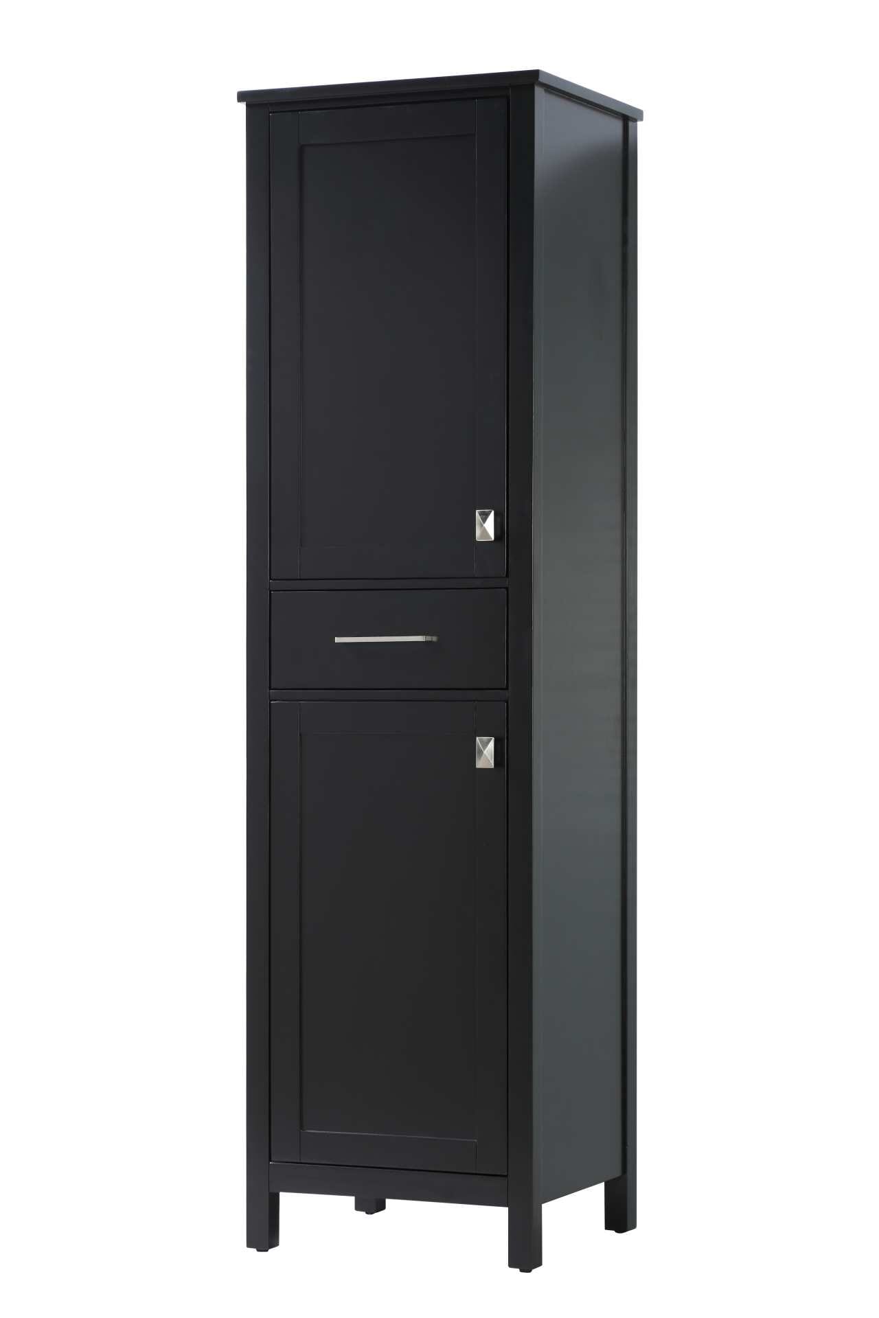 Specification Sheet
Dimensions
Length: 20"
Width: 18"
Height: 72"
Table Top Width: 20"
Specifications
Assembly Required: NO
Distressed Finish: NO
Finish (Color): Black
Cabinet Material: Solid Wood and MDF
Hardware Finish: Brushed nickel
Harware Material: Aluminum alloy
Product Shape: Rectangle
Product Type: Bathroom Storage Cabinet
Product Warranty: 1 year limited
124
Wire Included: No
Wood Type: Rubberwood
Shipment type: LTL
Drawers
Drawers Included: Yes
Number of Drawers: 1
False Drawers: NO
Drawer Width: 15.8
Drawer Depth: 14
Drawer Height: 6.1
Drawer Handle Designs: Bar pulls
Shelves
Number of Shelves: 2
Shelf Width: 16.1
Cabinets
Number of Cabinets: 2
Cabinet Interior Width: 16.1
Cabinet Interior Depth: 15.4
Cabinet Interior Height: 28.9 - alternate view