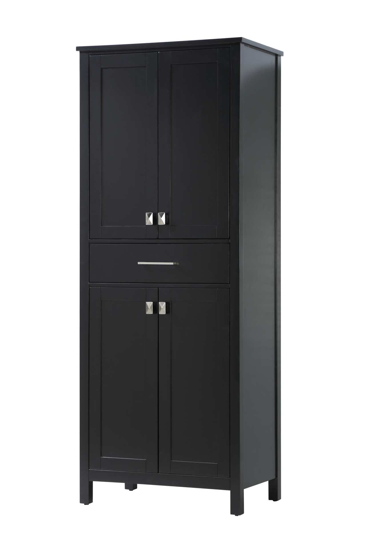 Specification Sheet
Dimensions
Length: 28"
Width: 18"
Height: 72"
Table Top Width: 28"
Specifications
Assembly Required: NO
Distressed Finish: NO
Finish (Color): Black
Cabinet Material: Solid Wood and MDF
Hardware Finish: Brushed nickel
Harware Material: Aluminum alloy
Product Shape: Rectangle
Product Type: Bathroom Storage Cabinet
Product Warranty: 1 year limited
158
Wire Included: No
Wood Type: Rubberwood
Shipment type: LTL
Drawers
Drawers Included: Yes
Number of Drawers: 1
False Drawers: NO
Drawer Width: 23.8
Drawer Depth: 14
Drawer Height: 6.1
Drawer Handle Designs: Bar pulls
Shelves
Number of Shelves: 2
Shelf Width: 24.1
Cabinets
Number of Cabinets: 2
Cabinet Interior Width: 24.1
Cabinet Interior Depth: 15.4
Cabinet Interior Height: 28.9 - alternate view