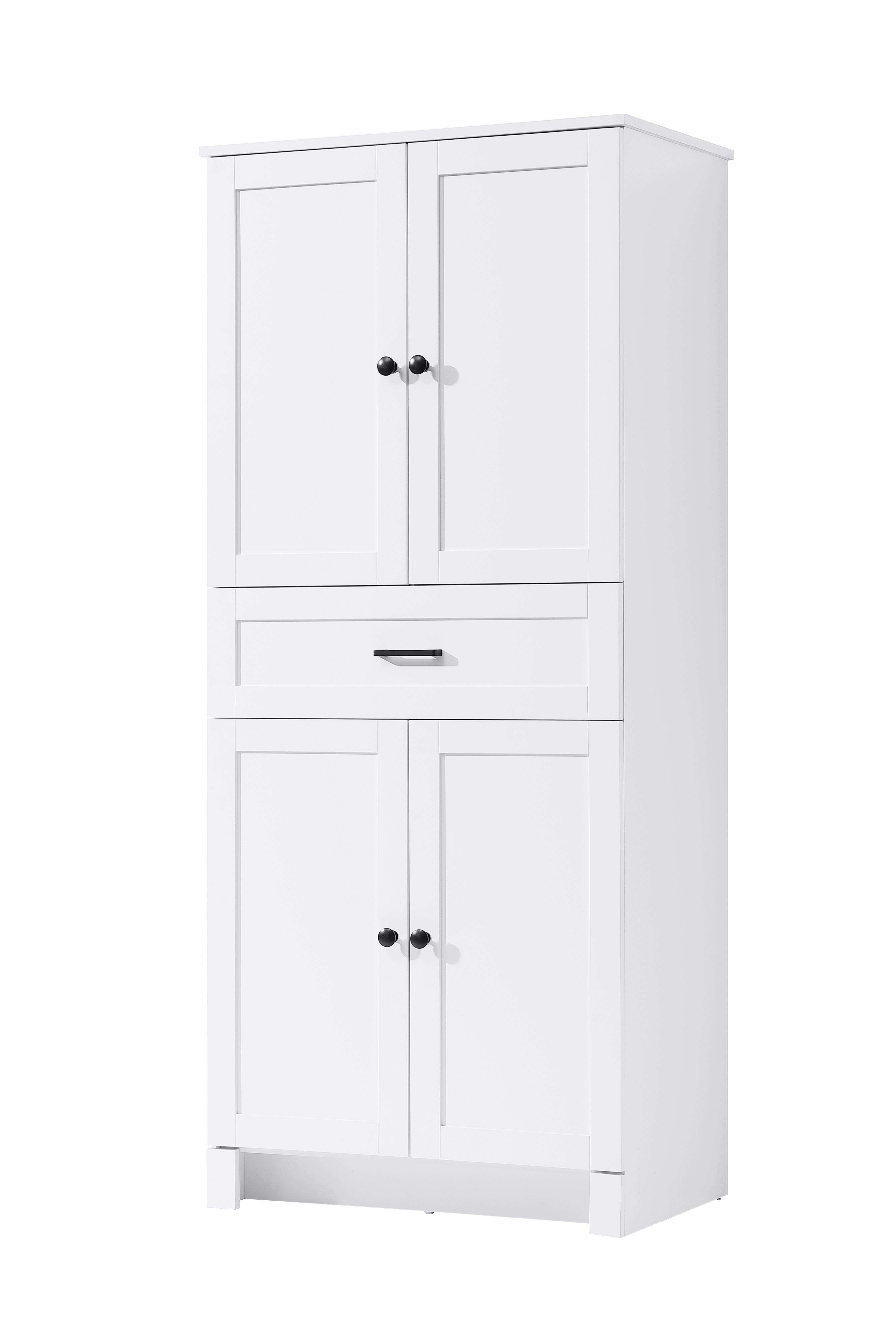 Specification Sheet
Dimensions
Length: 28"
Width: 18"
Height: 65"
Table Top Width: 28"
Specifications
Assembly Required: NO
Distressed Finish: NO
Finish (Color): White
Cabinet Material: MDF
Hardware Finish: Black
Harware Material: Metal
Product Shape: Rectangle
Product Type: Bathroom Storage Cabinet
Product Warranty: 1 year limited
144
Wire Included: No
Shipment type: LTL
Drawers
Drawers Included: YES
Number of Drawers: 1
False Drawers: NO
Drawer Width: 27.17
Drawer Depth: 12.4
Drawer Height: 8.03
Drawer Handle Designs: Bar pull
Shelves
Number of Shelves: 3
Shelf Width: 25.91
Cabinets
Number of Cabinets: 2
Cabinet Interior Width: 25.91
Cabinet Interior Depth: 16.89
Cabinet Interior Height: 25.98 - alternate view