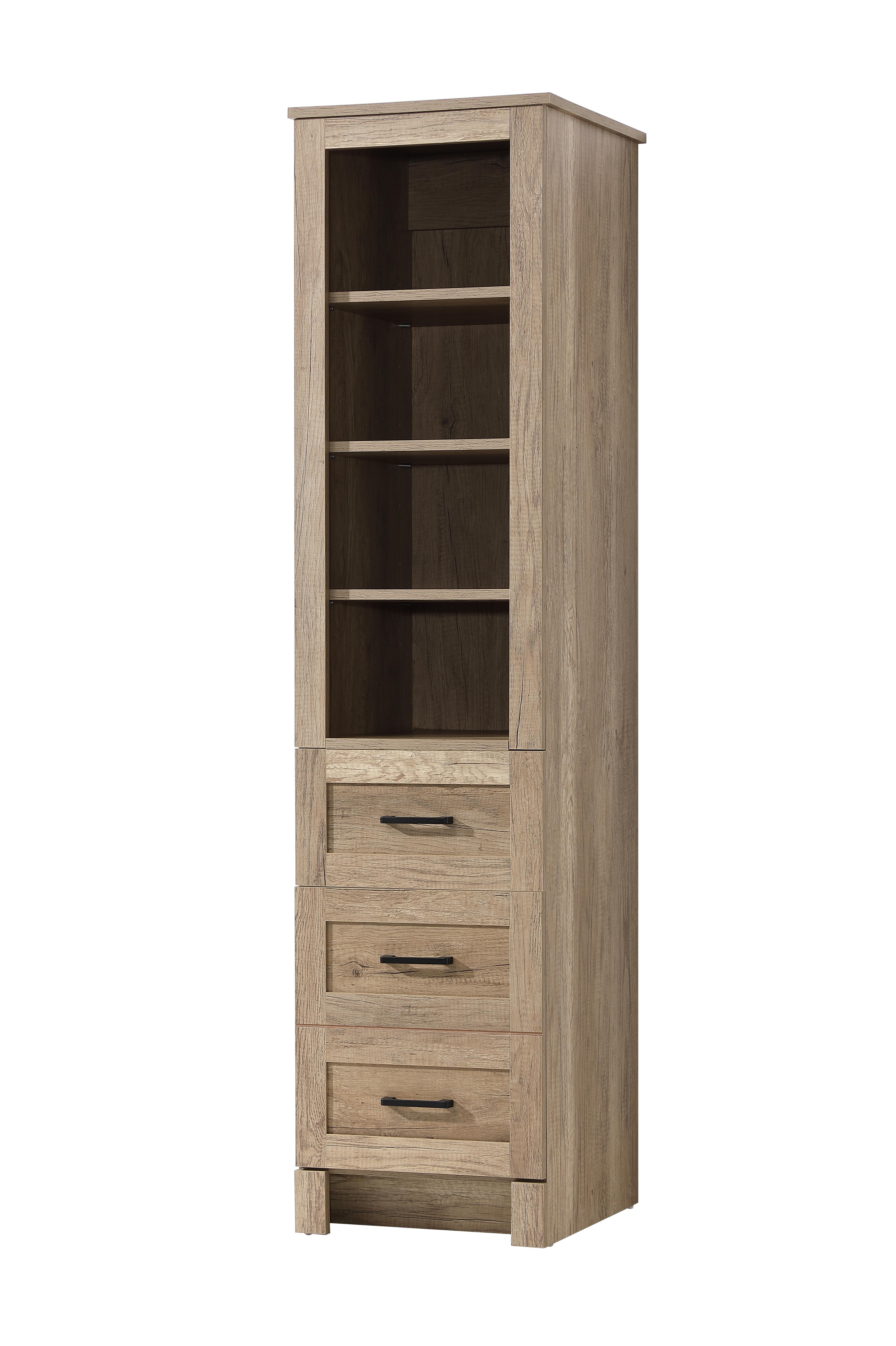Specification Sheet
Dimensions
Length: 16"
Width: 18"
Height: 65"
Table Top Width: 16"
Specifications
Assembly Required: NO
Distressed Finish: NO
Finish (Color): Natural Oak
Cabinet Material: MDF
Hardware Finish: Black
Harware Material: Metal
Product Shape: Rectangle
Product Type: Bathroom Storage Cabinet
Product Warranty: 1 year limited
108
Wire Included: No
Shipment type: LTL
Drawers
Drawers Included: YES
Number of Drawers: 2
False Drawers: NO
Drawer Width: 15.16
Drawer Depth: 12.4
Drawer Height: DW1:8.03
DW2:16.14
Drawer Handle Designs: Bar pull
Shelves
Number of Shelves: 3
Shelf Width: 13.9
Cabinets
Number of Cabinets: 1
Cabinet Interior Width: 13.9
Cabinet Interior Depth: 16.89
Cabinet Interior Height: 35.65 - alternate view
