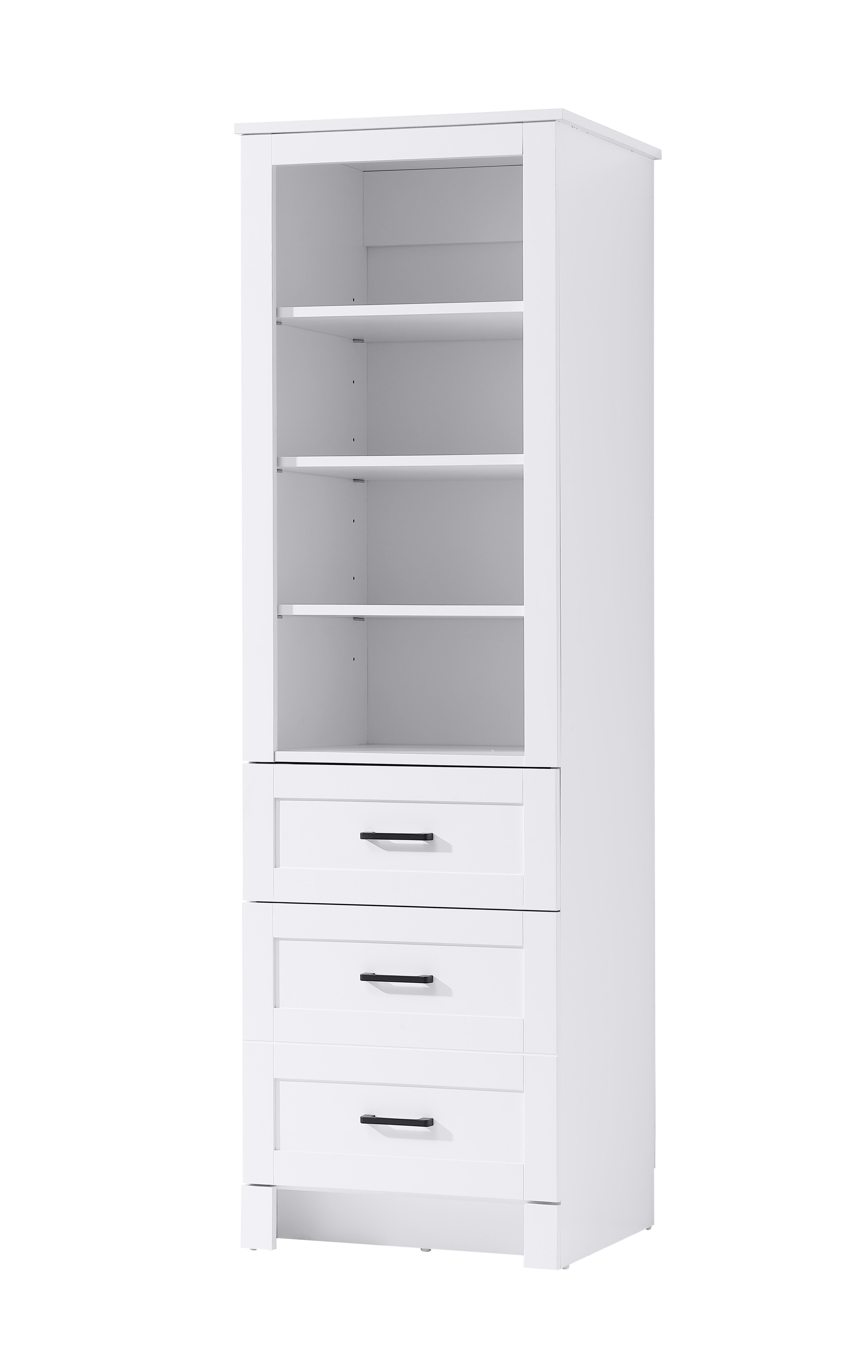 Specification Sheet
Dimensions
Length: 20"
Width: 18"
Height: 65"
Table Top Width: 20"
Specifications
Assembly Required: NO
Distressed Finish: NO
Finish (Color): White
Cabinet Material: MDF
Hardware Finish: Black
Harware Material: Metal
Product Shape: Rectangle
Product Type: Bathroom Storage Cabinet
Product Warranty: 1 year limited
121
Wire Included: No
Shipment type: LTL
Drawers
Drawers Included: YES
Number of Drawers: 2
False Drawers: NO
Drawer Width: 19.21
Drawer Depth: 12.4
Drawer Height: DW1:8.03
DW2:16.14
Drawer Handle Designs: Bar pull
Shelves
Number of Shelves: 3
Shelf Width: 17.95
Cabinets
Number of Cabinets: 1
Cabinet Interior Width: 17.95
Cabinet Interior Depth: 16.89
Cabinet Interior Height: 35.65 - alternate view