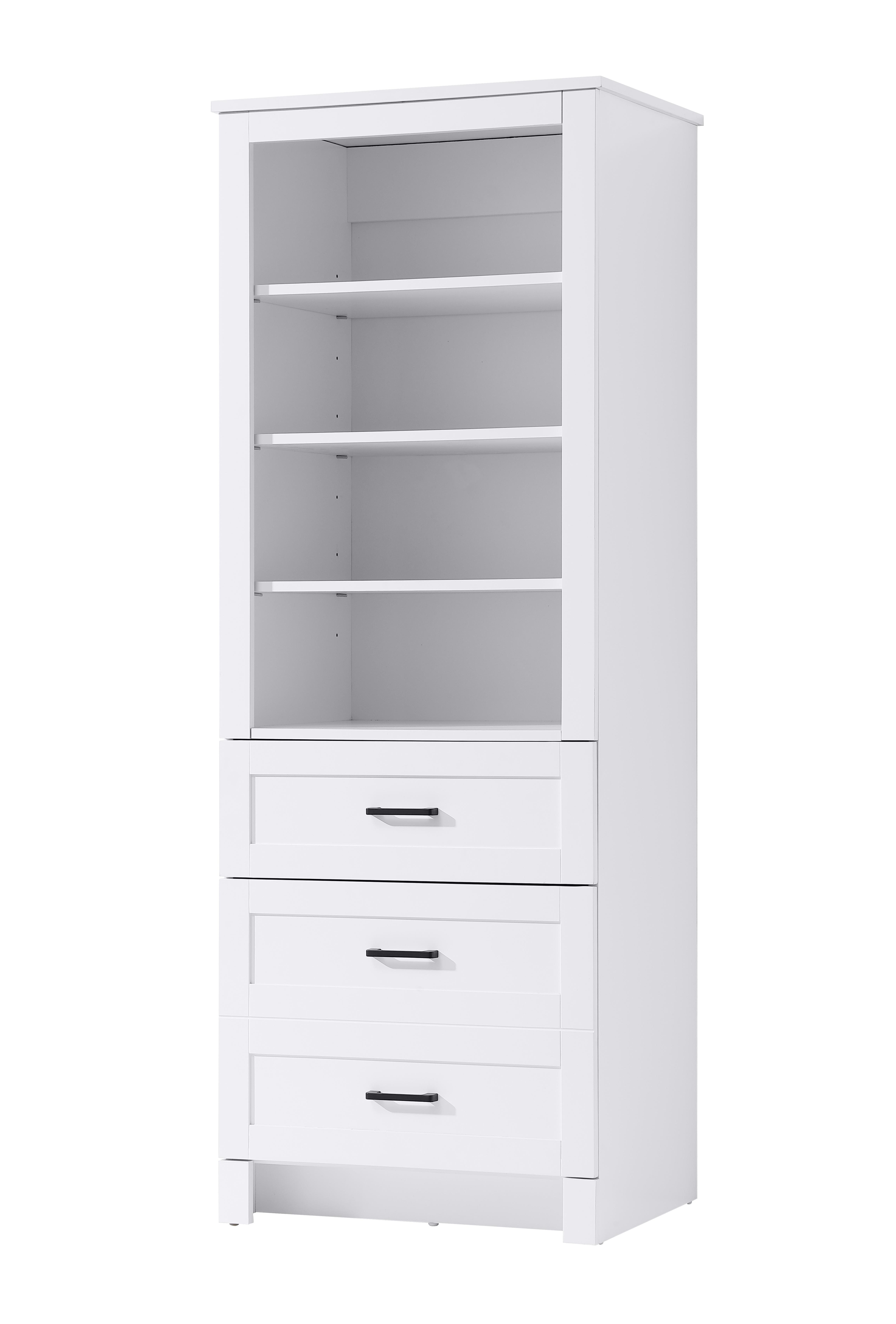 Specification Sheet
Dimensions
Length: 24"
Width: 18"
Height: 65"
Table Top Width: 24"
Specifications
Assembly Required: NO
Distressed Finish: NO
Finish (Color): White
Cabinet Material: MDF
Hardware Finish: Black
Harware Material: Metal
Product Shape: Rectangle
Product Type: Bathroom Storage Cabinet
Product Warranty: 1 year limited
137
Wire Included: No
Shipment type: LTL
Drawers
Drawers Included: YES
Number of Drawers: 2
False Drawers: NO
Drawer Width: 23.23
Drawer Depth: 12.4
Drawer Height: DW1:8.03
DW2:16.14
Drawer Handle Designs: Bar pull
Shelves
Number of Shelves: 3
Shelf Width: 21.97
Cabinets
Number of Cabinets: 1
Cabinet Interior Width: 21.97
Cabinet Interior Depth: 16.89
Cabinet Interior Height: 35.65 - alternate view