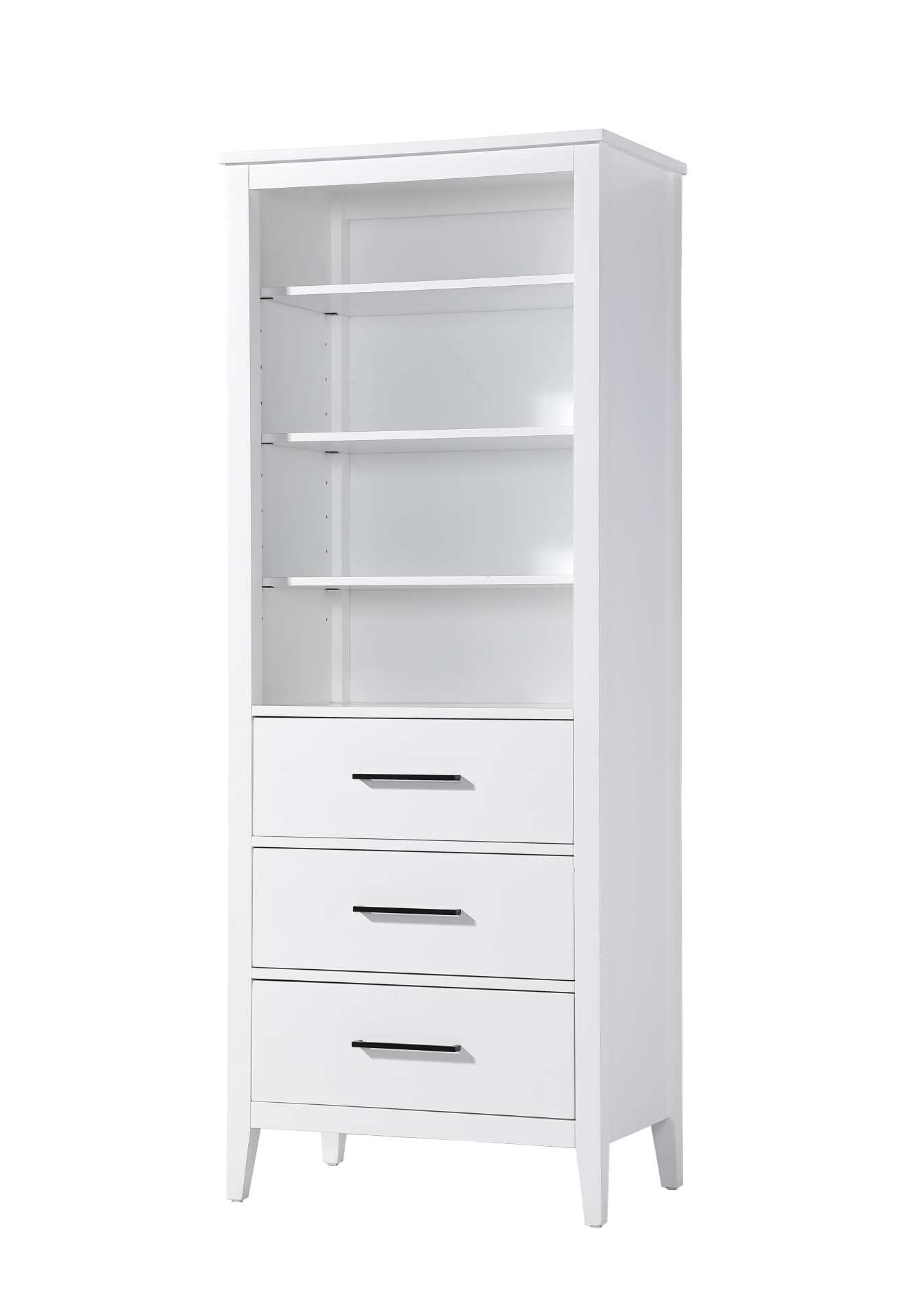 Dimensions
Length: 28"
Width: 18"
Height: 72"
Extension:
Depth:
Table Top Width: 28"
Specifications
Assembly Required: NO
Distressed Finish: NO
Finish (Color): White
Cabinet Material: MDF and Solid wood
Hardware Finish: Black
Harware Material: Aluminum alloy
Product Shape: Rectangle
Product Type: Bathroom Storage Cabinet
Product Warranty: 1 year limited
161
Wire Included: No
Wood Type: rubberwood
Shipment type: LTL
Drawers
Drawers Included: YES
Number of Drawers: 3
False Drawers: NO
Drawer Width: 23.375
Drawer Depth: 15.125
Drawer Height: 8.375
Drawer Handle Designs: Bar pull
Shelves
Number of Shelves: 3
Shelf Width: 25.25
Cabinets
Number of Cabinets: 0
Cabinet Interior Width:
Cabinet Interior Depth:
Cabinet Interior Height: - alternate view