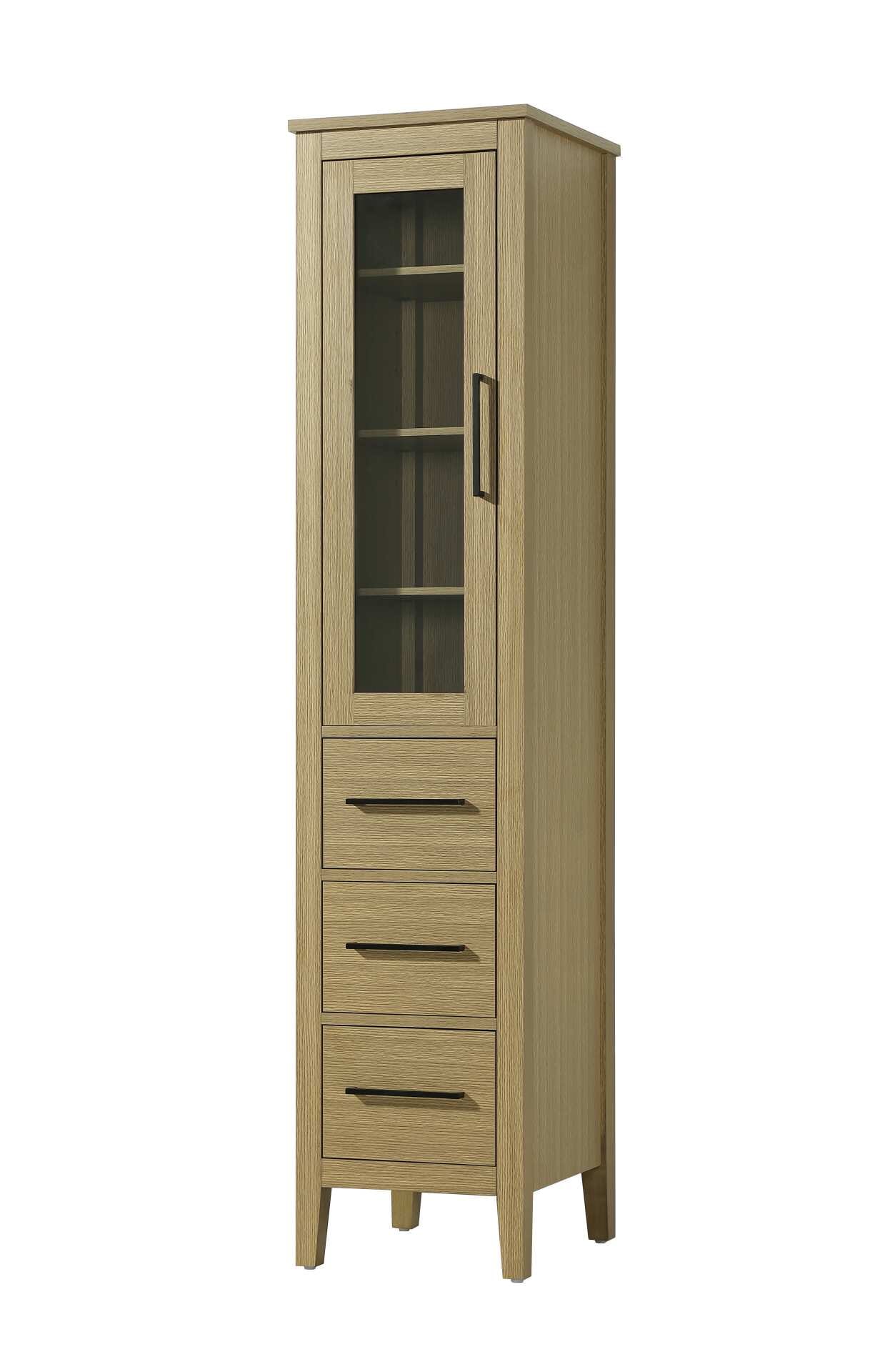 Dimensions
Length: 16"
Width: 18"
Height: 72"
Extension:
Depth:
Table Top Width: 16"
Specifications
Assembly Required: NO
Distressed Finish: NO
Finish (Color): Honey Brown
Cabinet Material: MDF and Solid wood and glass
Hardware Finish: Black
Harware Material: Aluminum alloy
Product Shape: Rectangle
Product Type: Bathroom Storage Cabinet
Product Warranty: 1 year limited
125
Wire Included: No
Wood Type: rubberwood
Shipment type: LTL
Drawers
Drawers Included: YES
Number of Drawers: 3
False Drawers: NO
Drawer Width: 11.25
Drawer Depth: 15.125
Drawer Height: 8.375
Drawer Handle Designs: Bar pull
Shelves
Number of Shelves: 3
Shelf Width: 13.25
Cabinets
Number of Cabinets: 1
Cabinet Interior Width: 11.25
Cabinet Interior Depth: 17.32
Cabinet Interior Height: 35.25 - alternate view