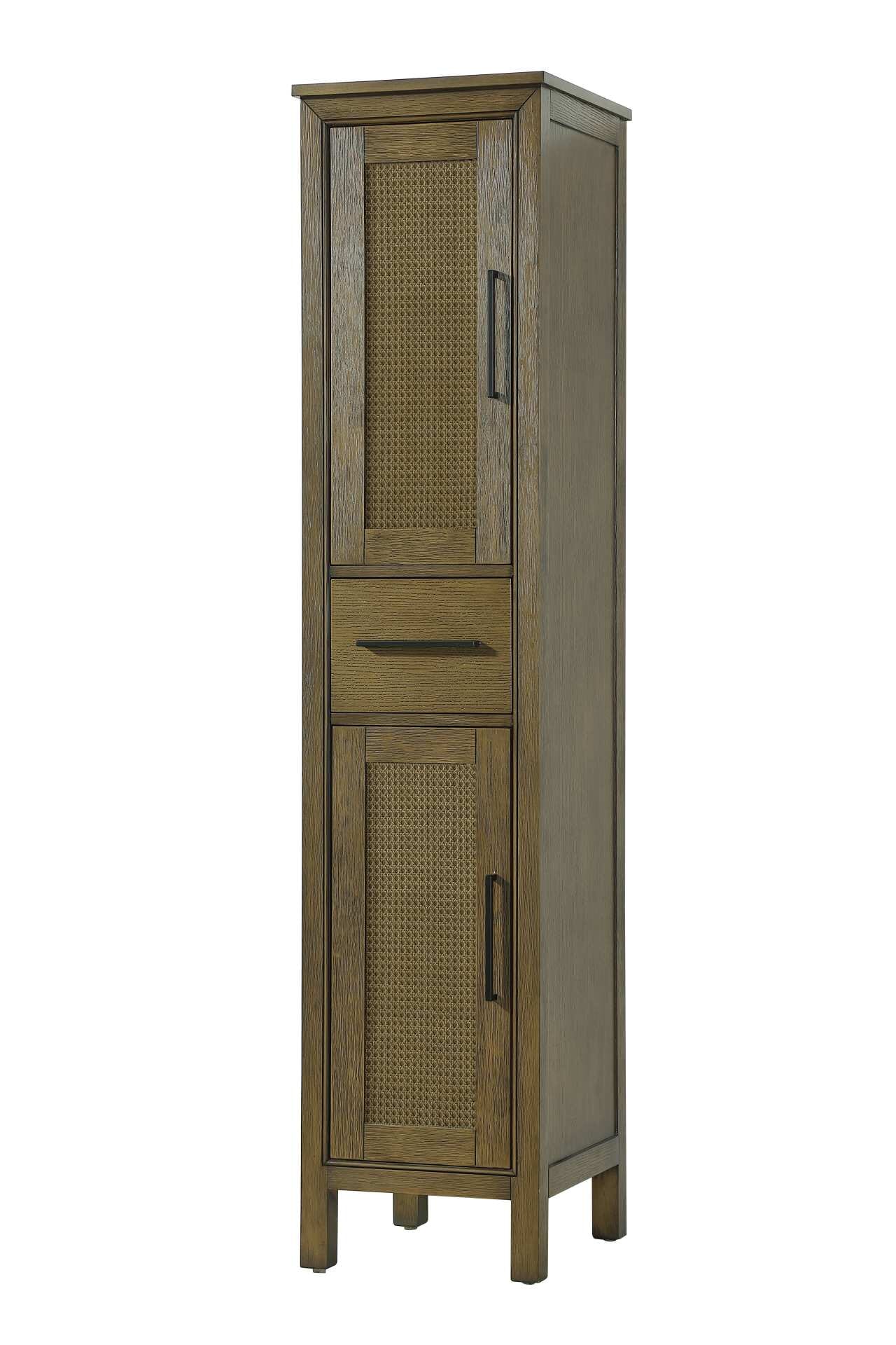 Dimensions
Length: 16"
Width: 18"
Height: 72"
Extension:
Depth:
Table Top Width: 16"
Specifications
Assembly Required: NO
Distressed Finish: NO
Finish (Color): Hazel Oak
Cabinet Material: MDF and Solid wood
Hardware Finish: Black
Harware Material: Aluminum alloy
Product Shape: Rectangle
Product Type: Bathroom Storage Cabinet
Product Warranty: 1 year limited
106
Wire Included: No
Wood Type: rubberwood
Shipment type: LTL
Drawers
Drawers Included: YES
Number of Drawers: 1
False Drawers: NO
Drawer Width: 11.25
Drawer Depth: 15.125
Drawer Height: 7.625
Drawer Handle Designs: Bar pull
Shelves
Number of Shelves: 2
Shelf Width: 13.25
Cabinets
Number of Cabinets: 2
Cabinet Interior Width: 11.25
Cabinet Interior Depth: 17.32
Cabinet Interior Height: 26.875,27.125 - alternate view